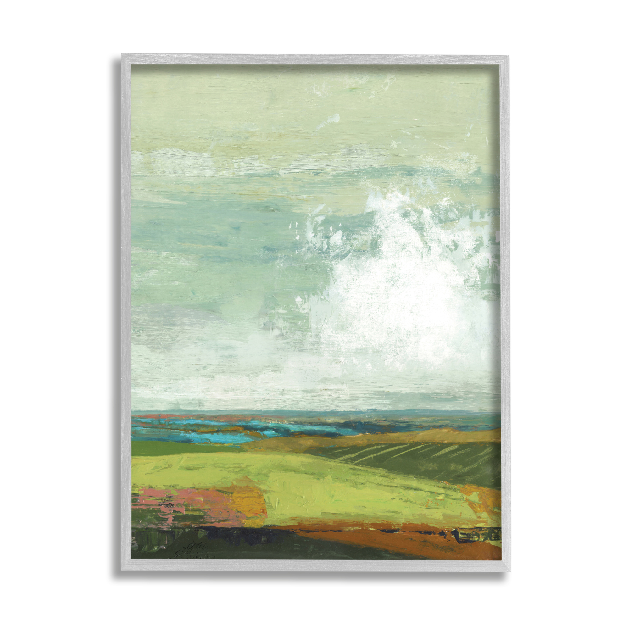 Industries Abstract Countryside Distressed Clouds Green Sky 16 in x 20 in Framed Painting Art Prints, by Stupell Home Décor