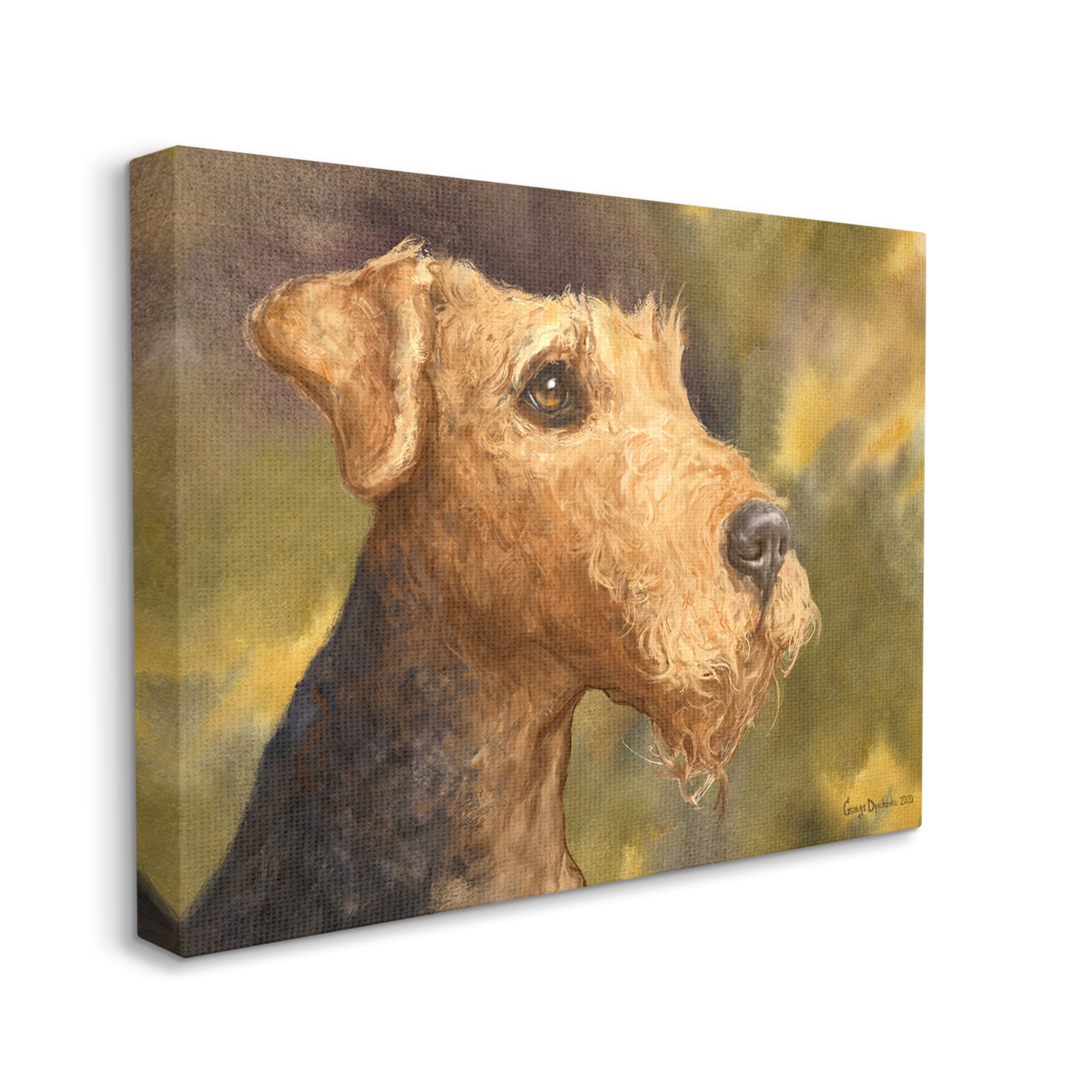 Stupell Industries Airedale Terrier Dog Watercolor Pet Portrait Green Brown Canvas Wall Art, 16 x 20, Design by George Dyachenko