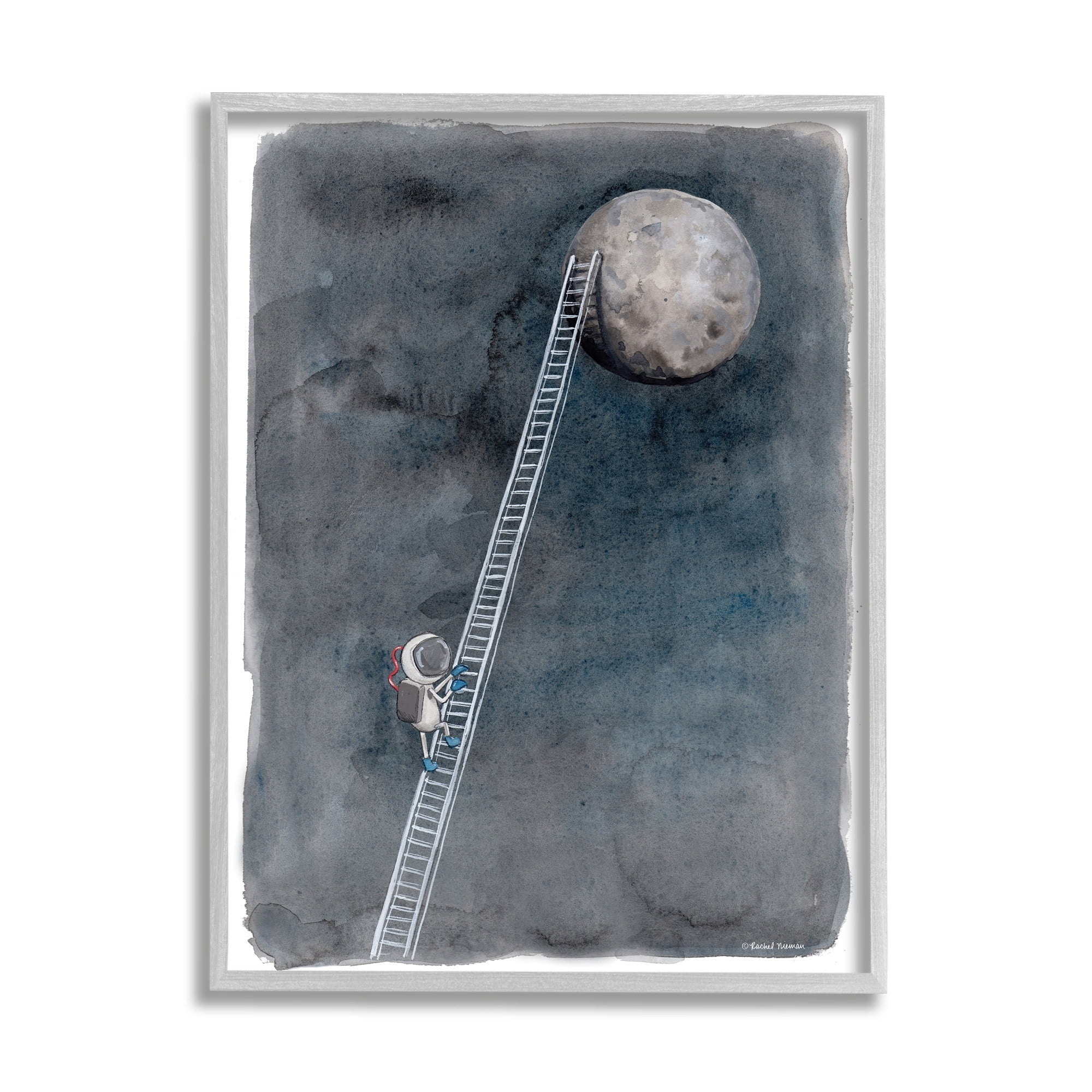 Stupell Industries Astronaut Ladder To Moon Humorous Space Exploration,16 x 20,Designed by Rachel Nieman