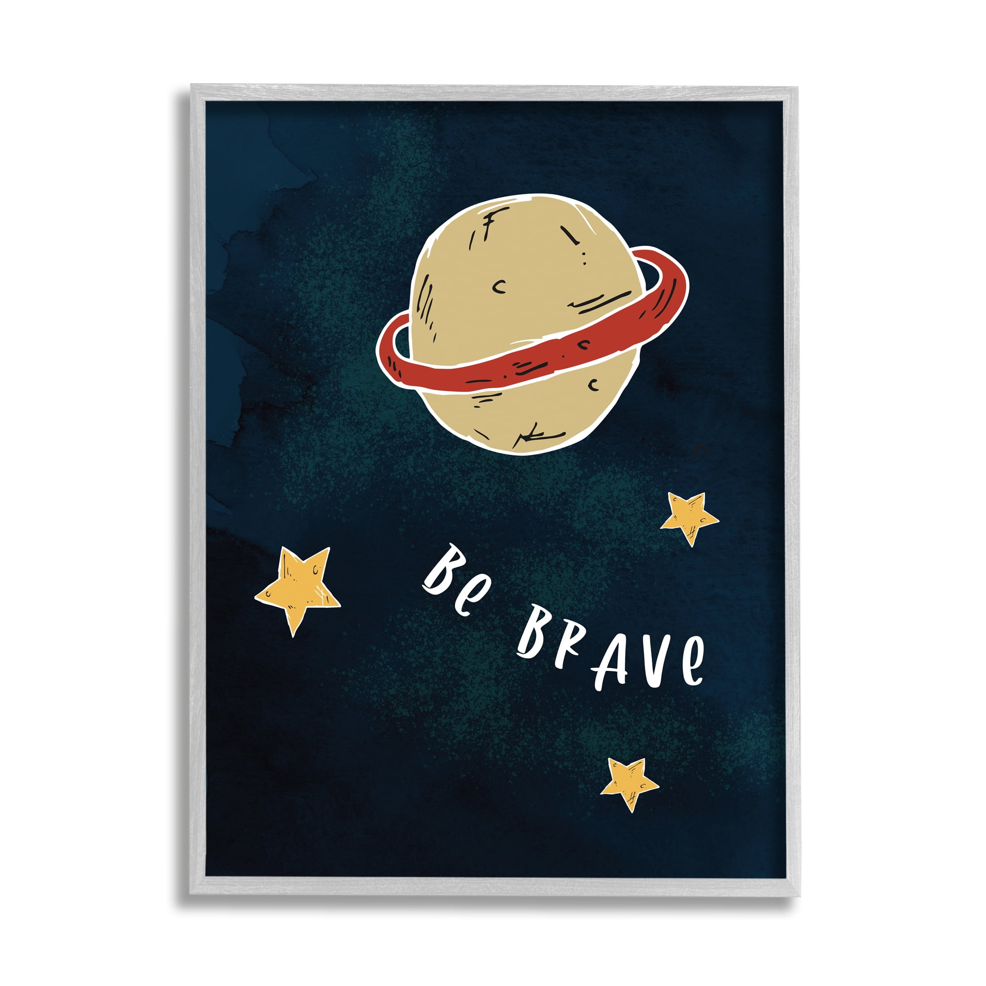 Industries Be Brave Motivational Phrase Planet and Stars 11 in x 14 in Framed Painting Art Prints, by Stupell Home Décor