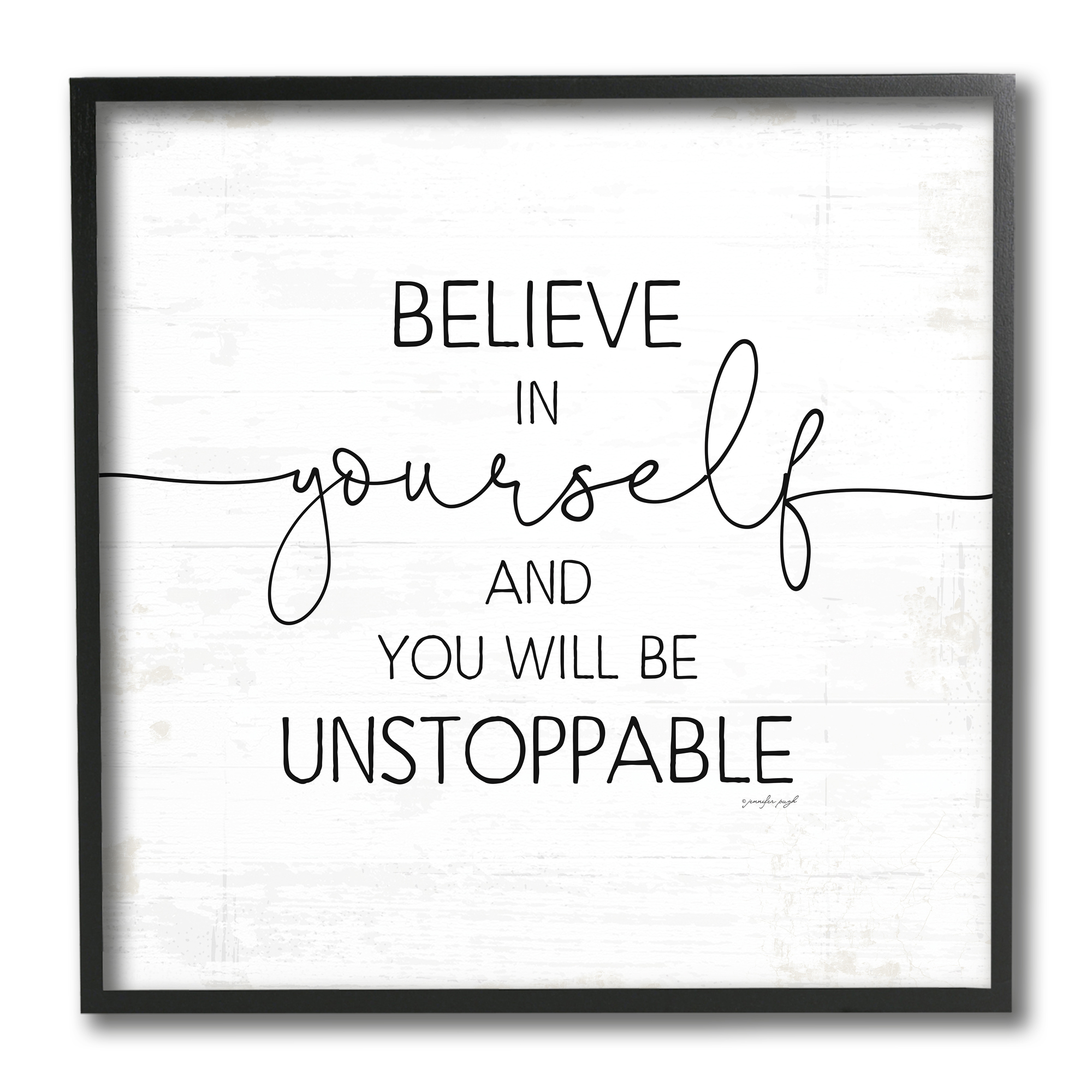Industries Believe in Yourself Inspirational Sentiments Distressed Charm 12 in x 12 in Framed Painting Art Print, by Stupell Home Décor