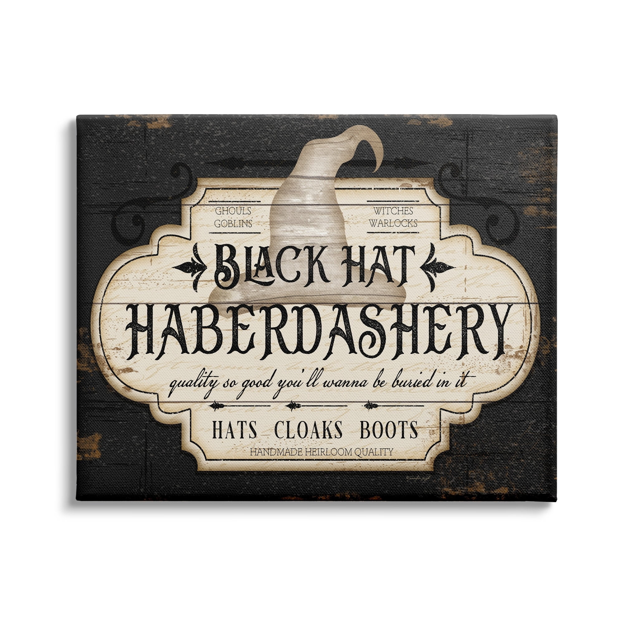 Industries Black Hat Haberdashery Halloween Sign Spooky Heirloom Quality 30 in x 24 in Painting Canvas Art Print, by Stupell Home Décor