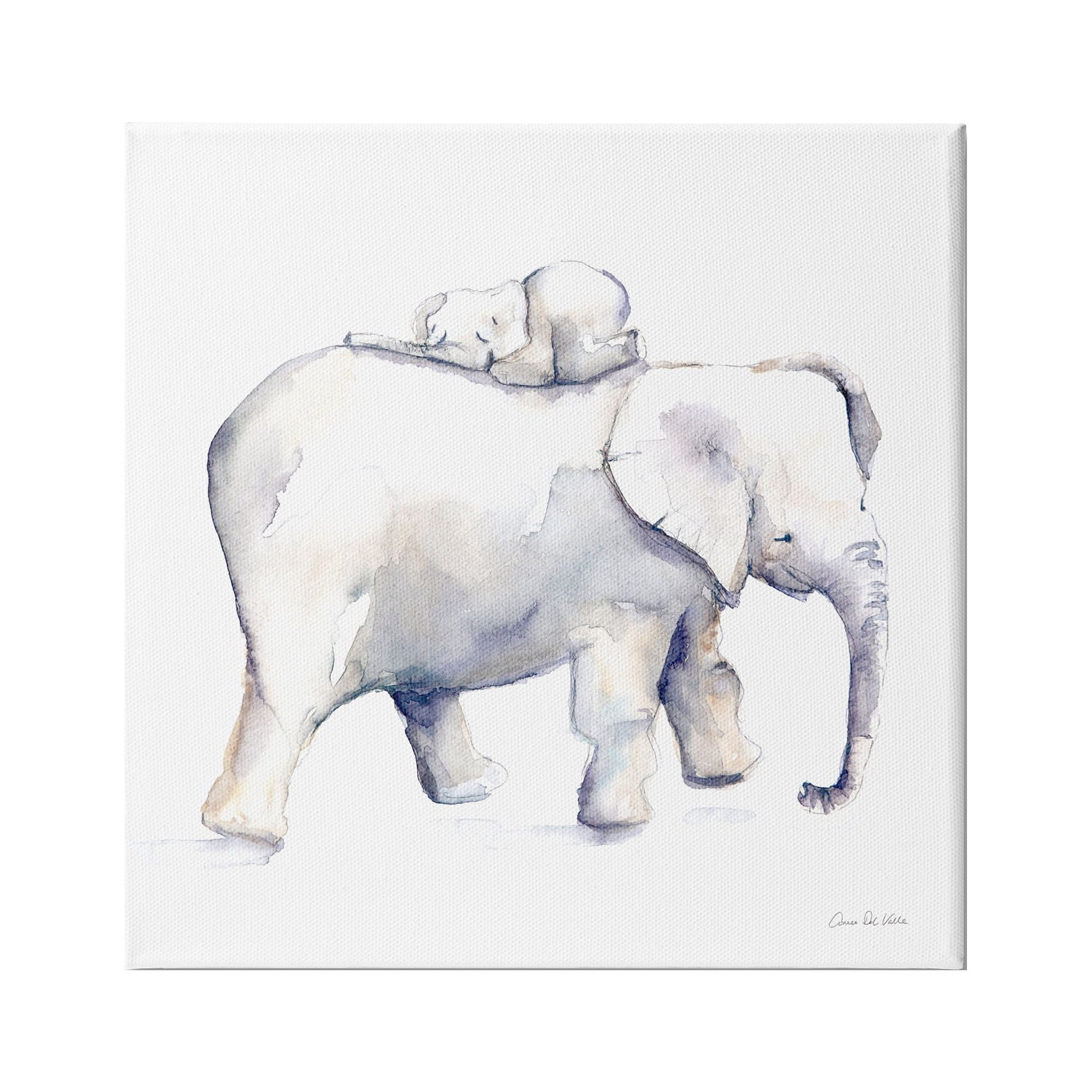 Stupell Industries Children's Baby Elephant Sleeping on Mother Safari Animal, 36 x 36, Design by Aimee Del Valle
