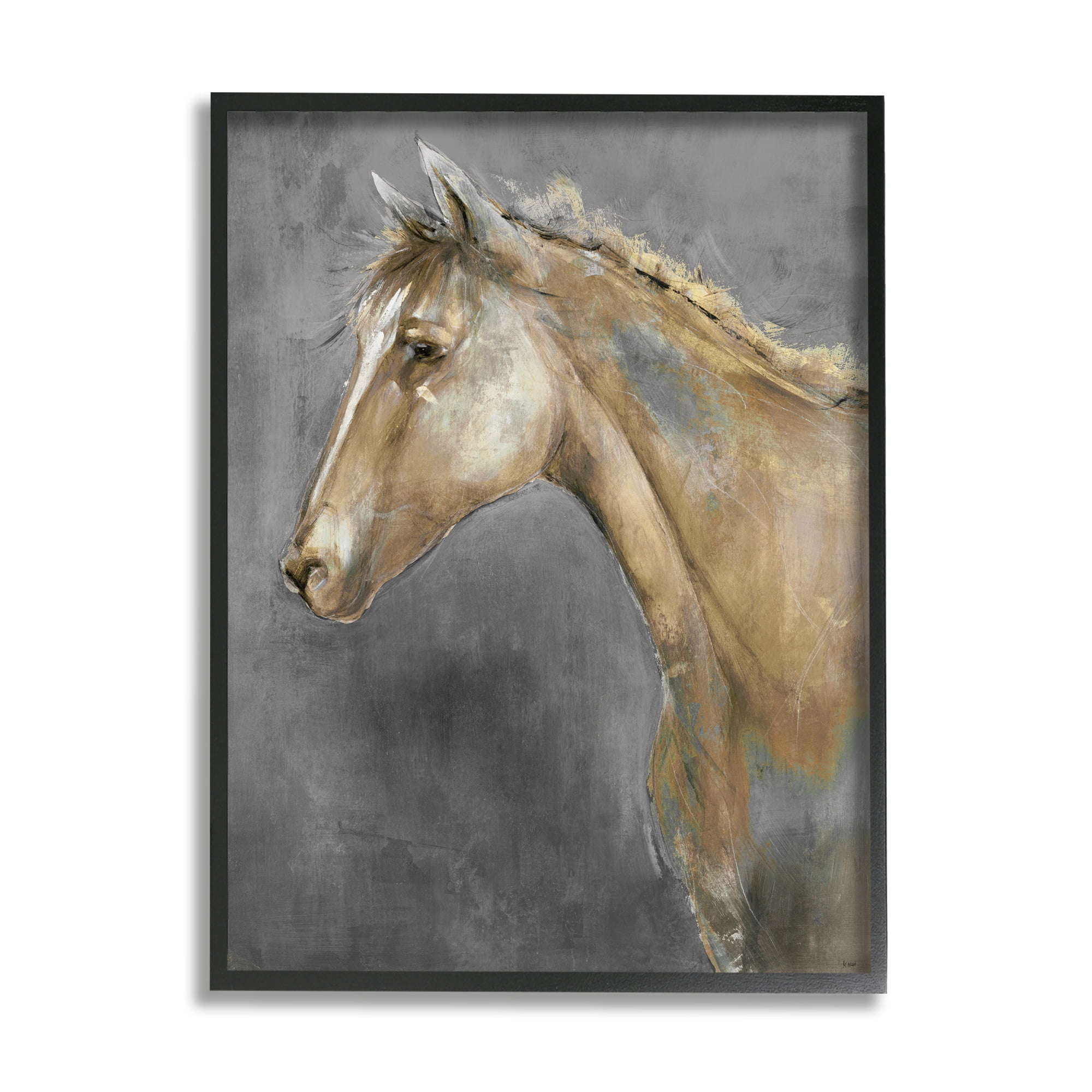 Stupell Industries Classic Brown Horse on Gray Paintbrush Stroke Pattern ,11 x 14,Designed by K. Nari