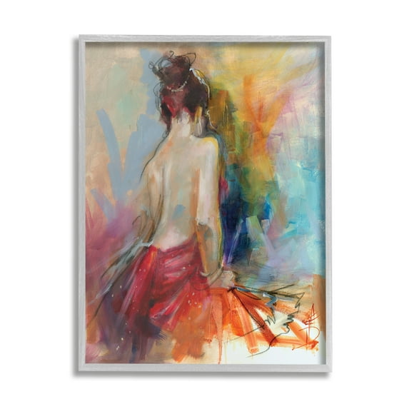Industries Contemporary Female Pose Energetic Brush Strokes 11 in x 14 in Framed Painting Art Print, by Stupell Home Décor