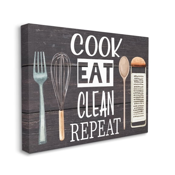 Industries Cook Eat Clean Humorous Quote Rustic Kitchenware 30 in x 24 in Drawing Canvas Art Print, by Stupell Home Décor