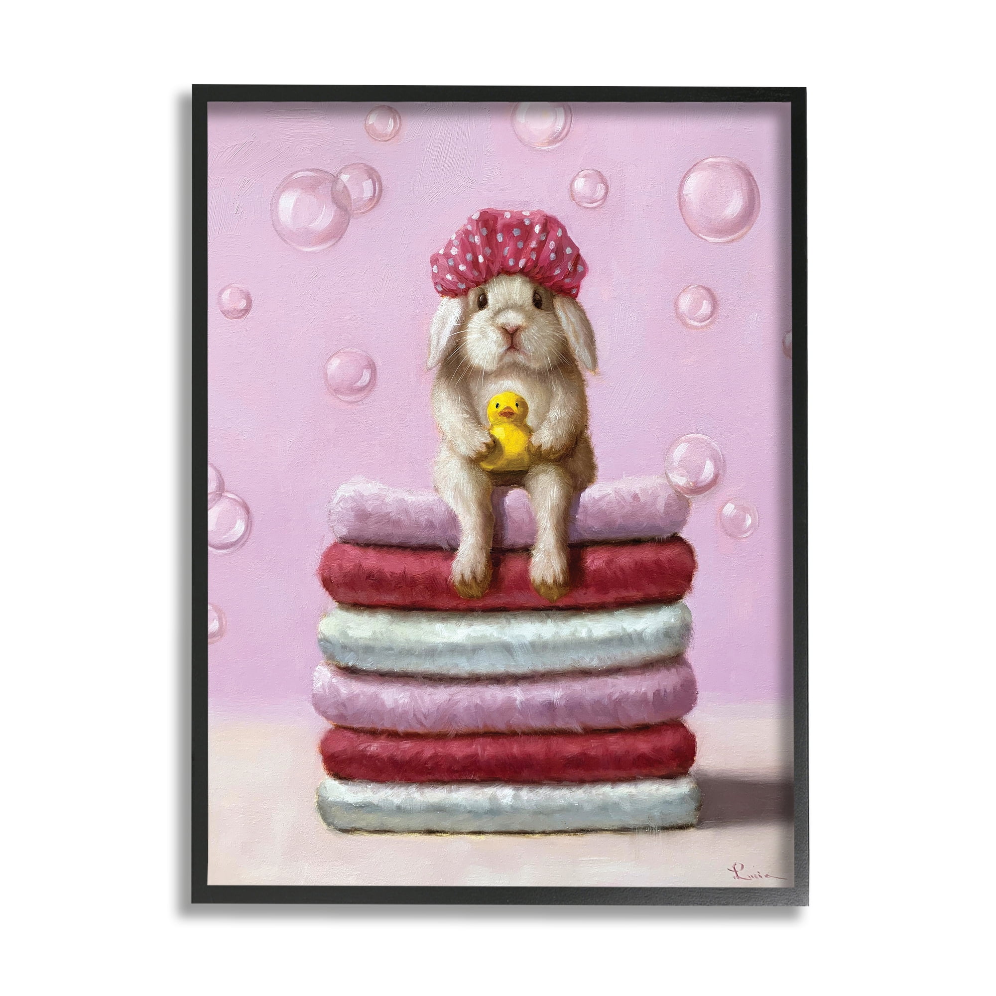 Stupell Industries Cute Baby Rabbit on Bath Towels Soap Bubbles,24 x 30,Designed by Lucia Heffernan