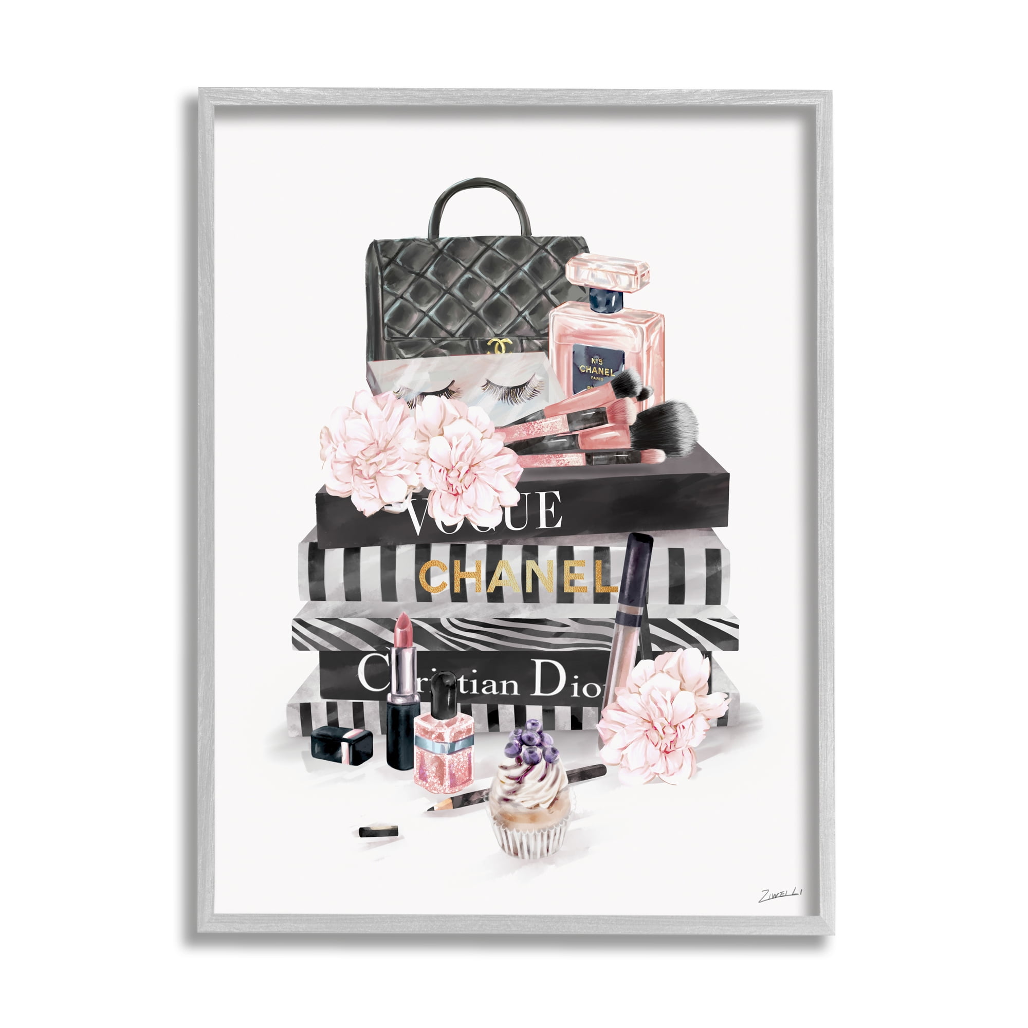 Fashion Forward Book Stack Abstract Canvas Print with Gray Frame