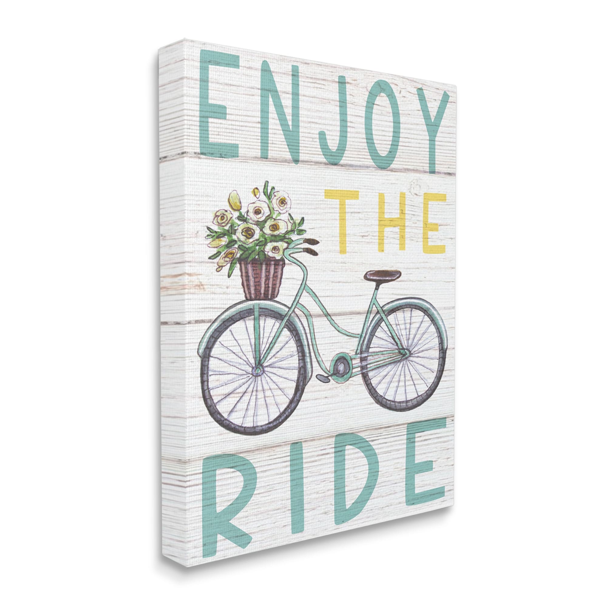 Stupell Industries Enjoy the Ride Phrase Flower Basket Bicycle,24 x 30,Designed by Elizabeth Tyndall