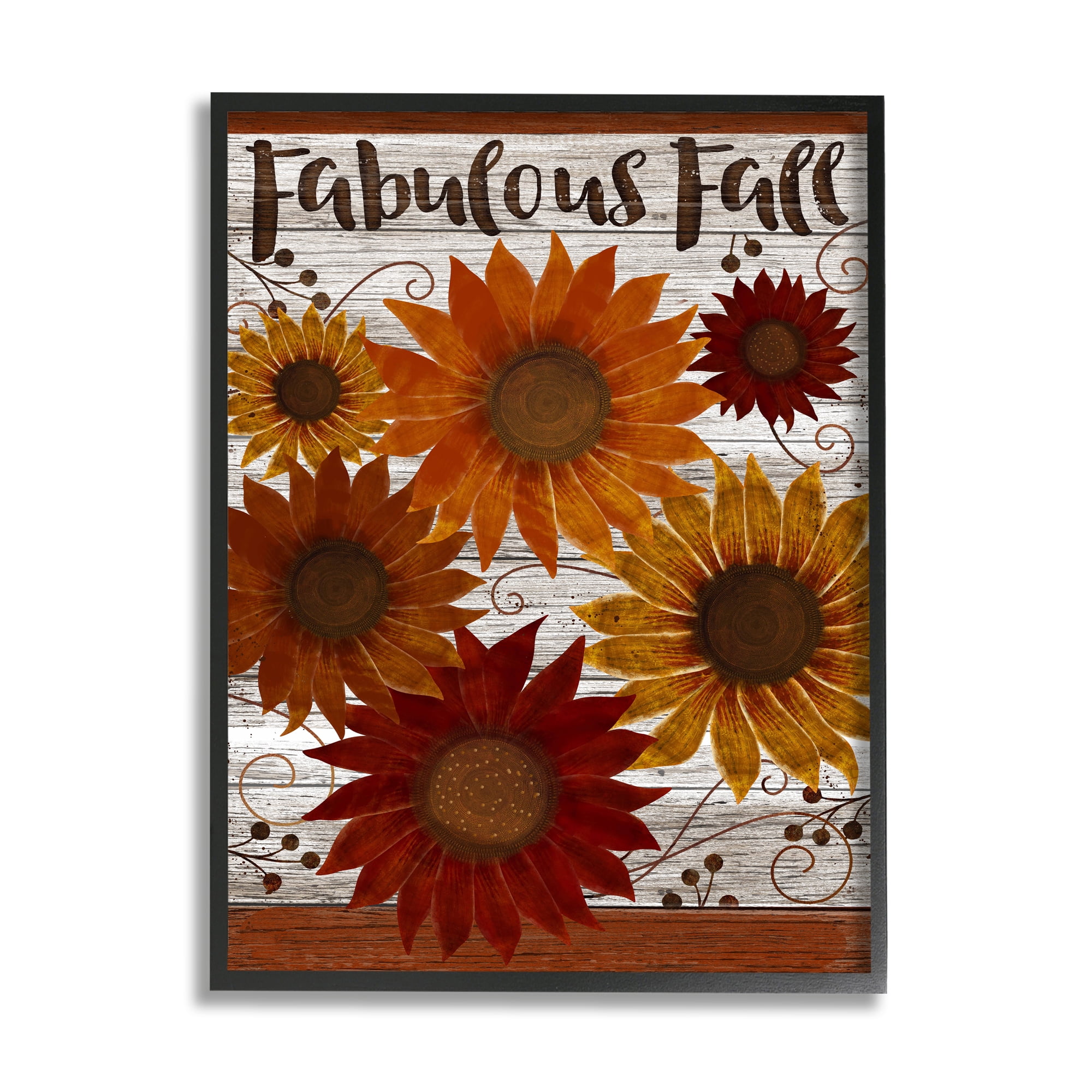Industries Fabulous Fall Phrase Rustic Harvest Sunflowers 16 in x 20 in Framed Painting Art Print, by Stupell Home Décor