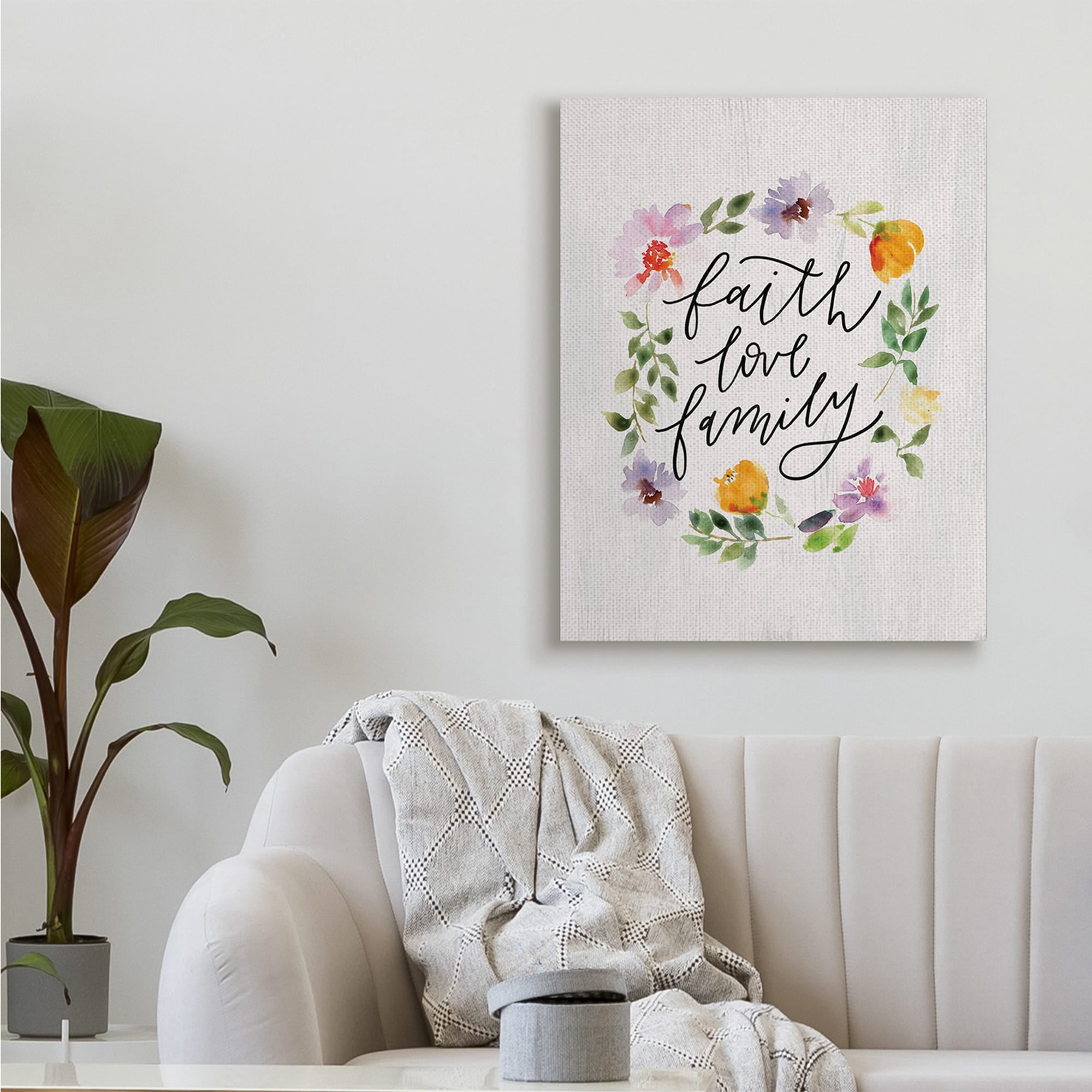 Industries Faith Love Family Quote Floral Wreath 30 in x 40 in Painting Canvas Art Print, by Stupell Home Décor