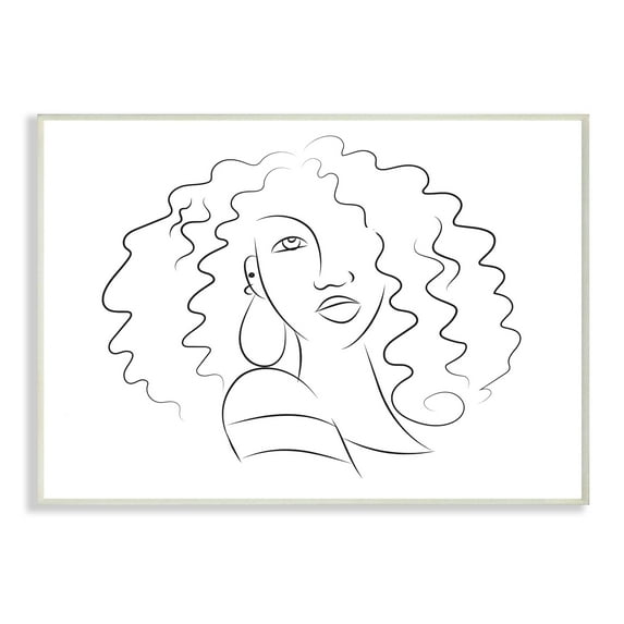 Stupell Industries Female Line Portrait Curly Hair Fashion Detail Beauty & Fashion Painting Gallery Wrapped Canvas Art Print Wall Art, 24 x 30