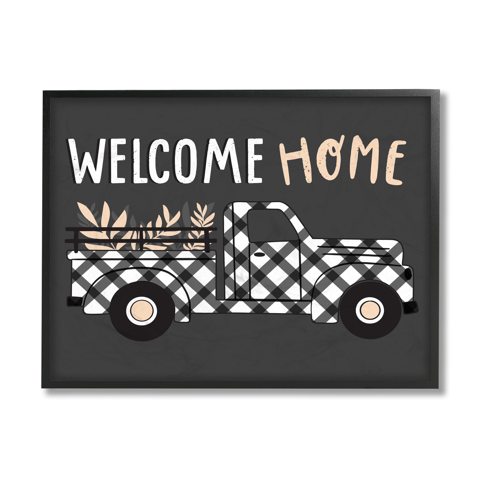 Industries Grey Autumn Harvest Truck Welcome Home Text 11 in x 14 in Framed Painting Art Print, by Stupell Home Décor