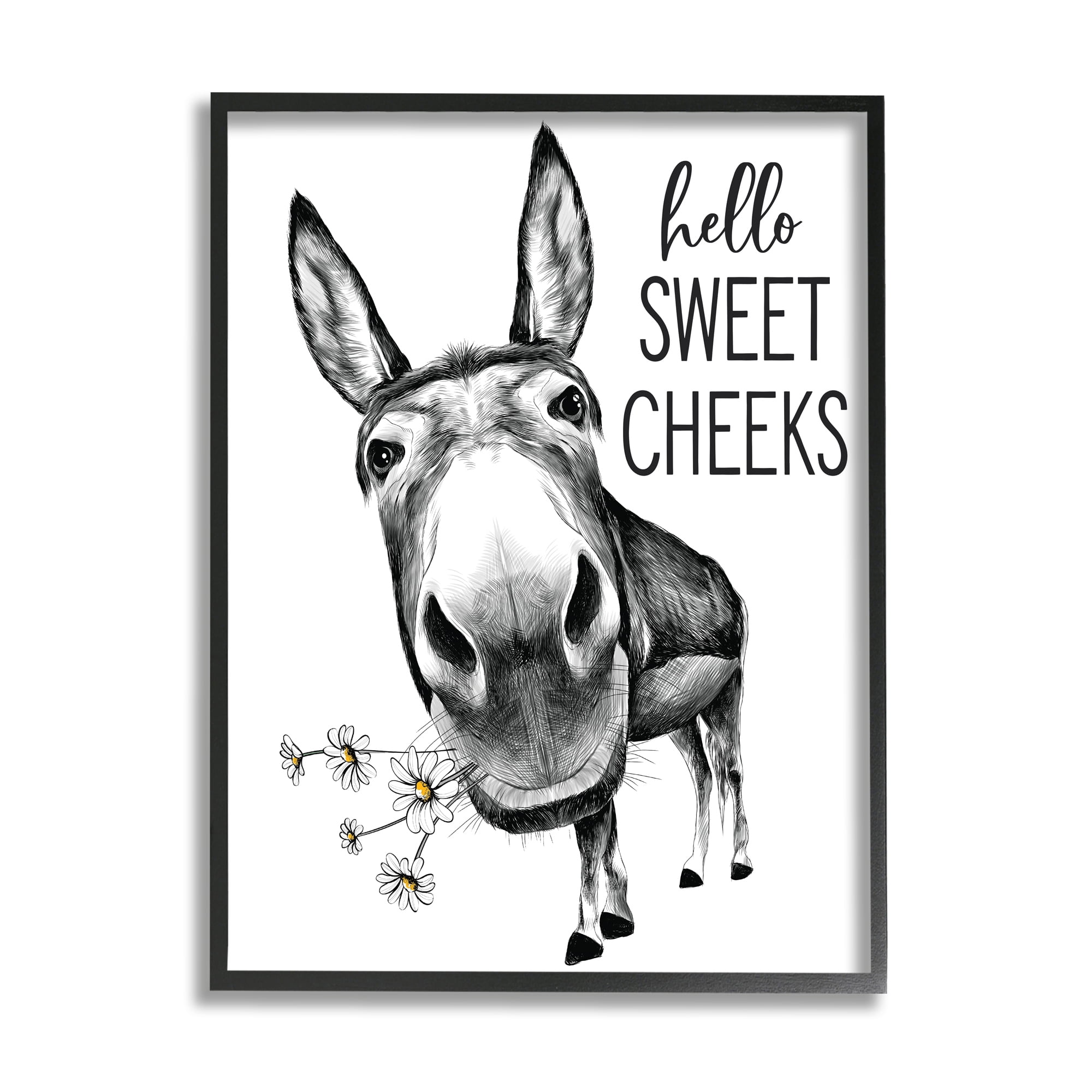 Industries Hello Sweet Cheeks Animal Humor Donkey Daisies 11 in x 14 in Framed Painting Art Prints, by Stupell Home Décor