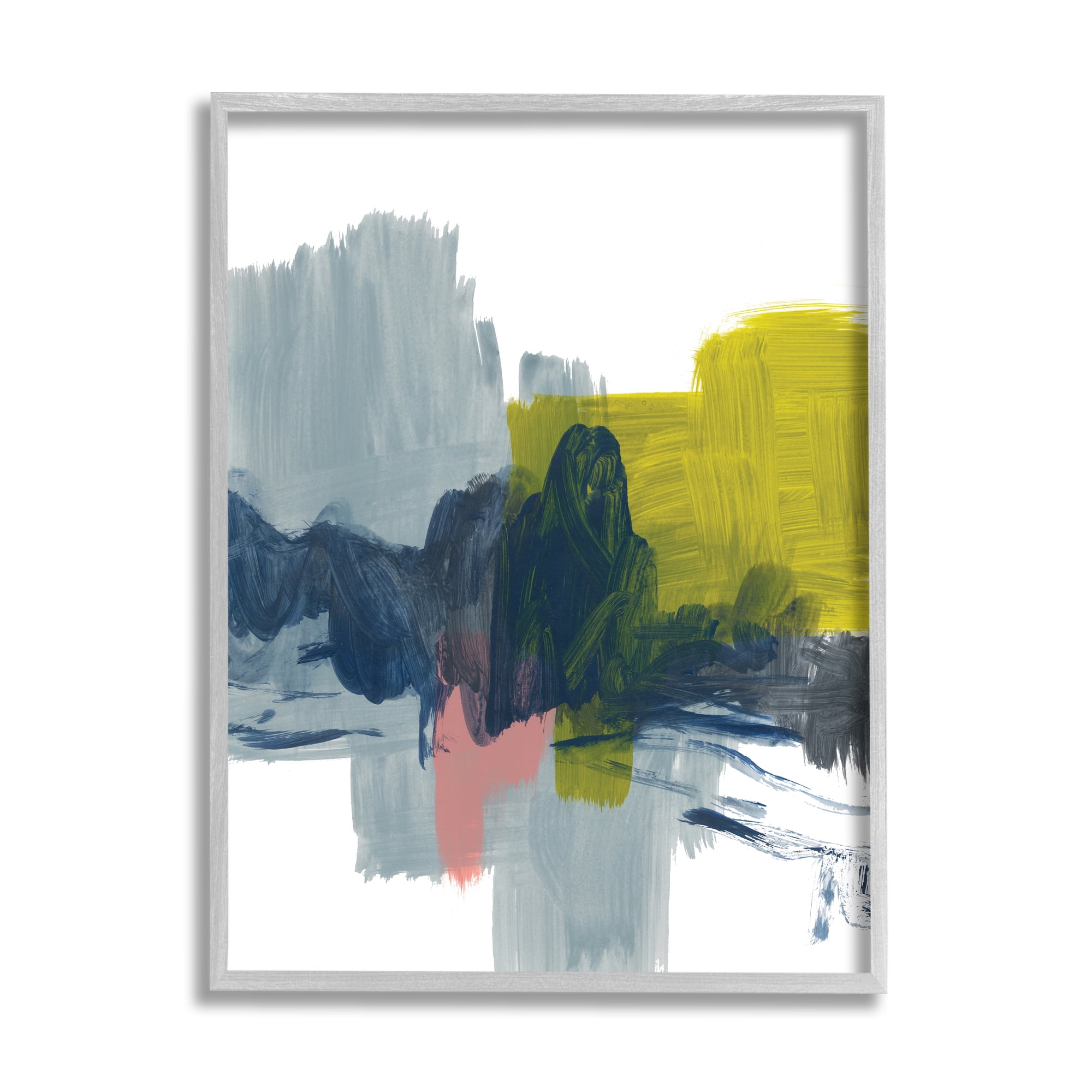 Stupell Industries Lively Abstract Brush Strokes Blue Grey Yellow,11 x 14,Designed by Bronwyn Baker