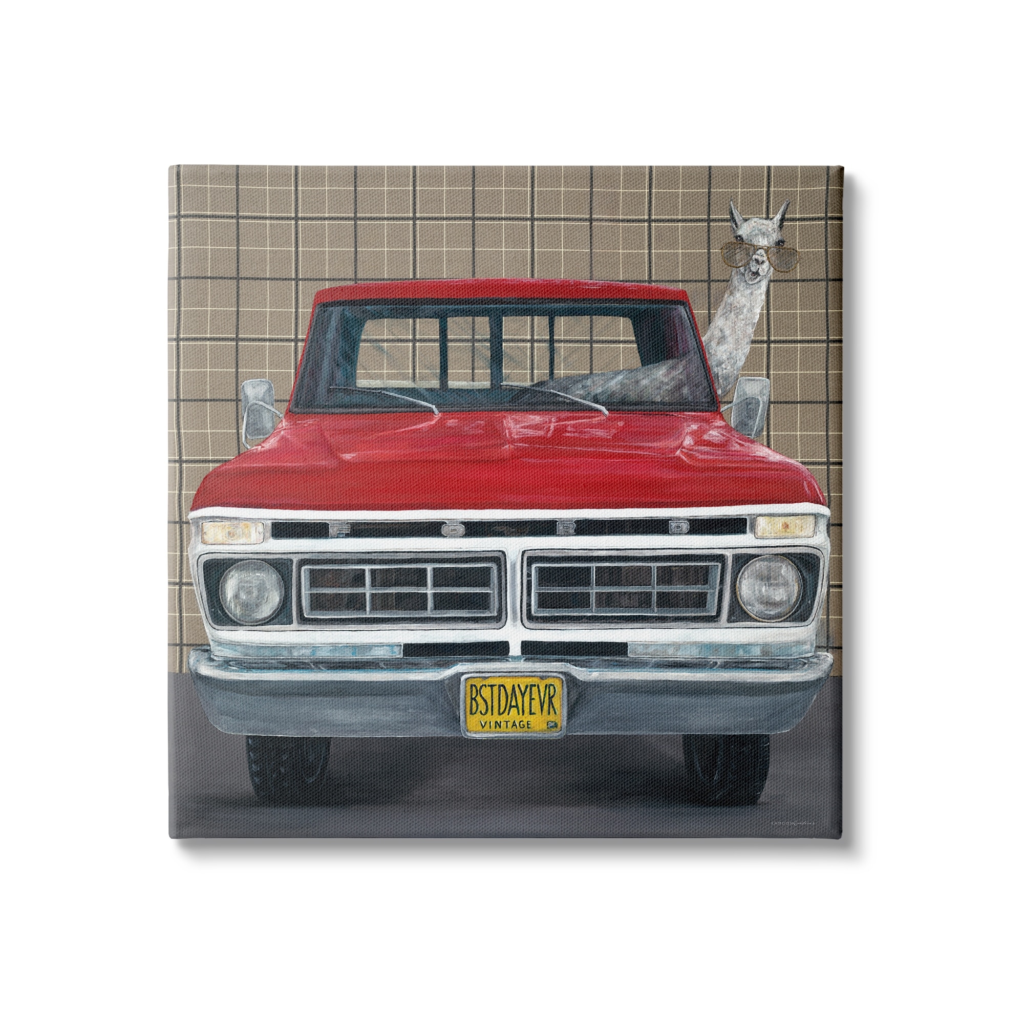 Stupell Industries Llama Aviator Sunglasses Red Truck Best Day Ever, 36 x 36, Design by Kamdon Kreations