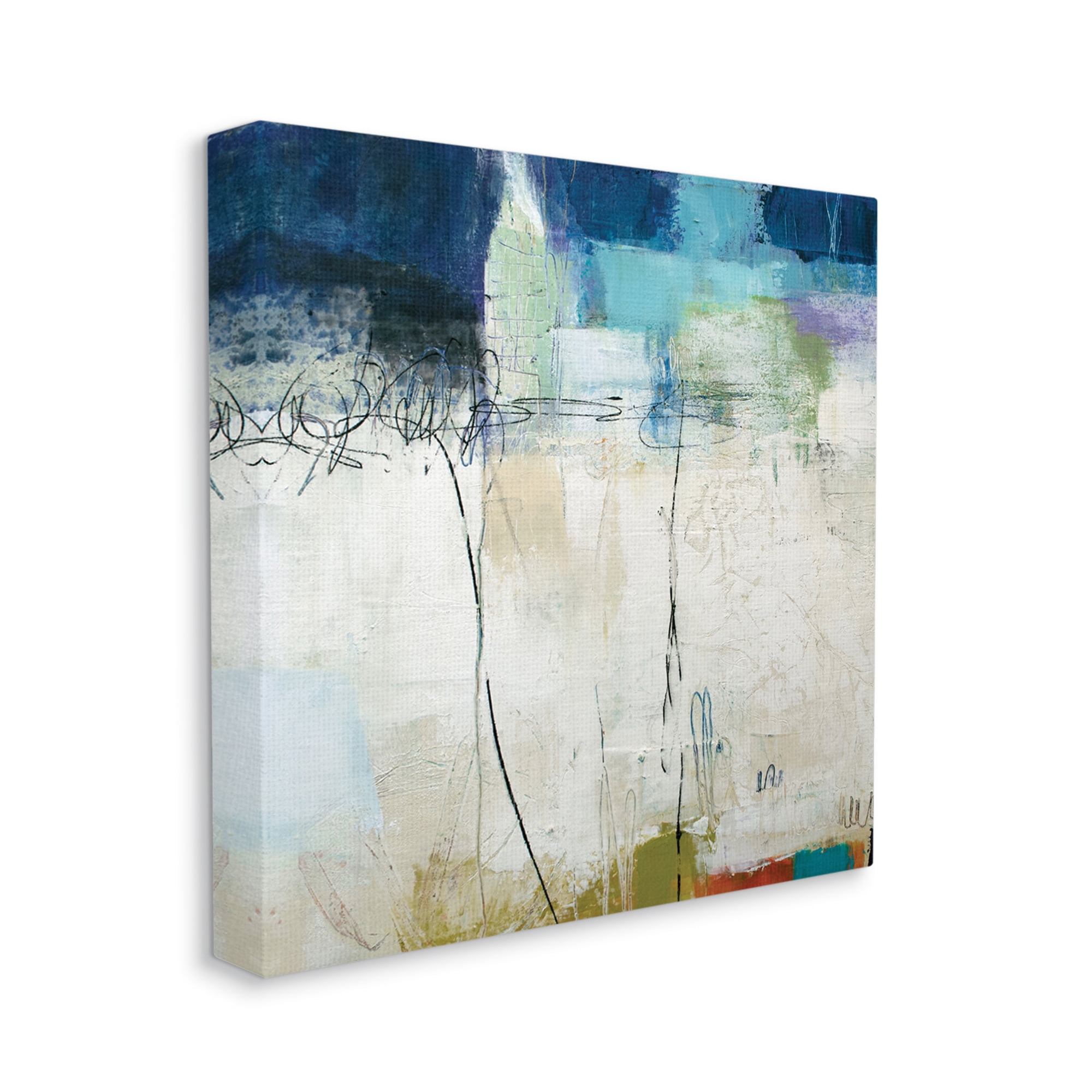 Industries Modern Expressive Abstract Off-White Blue Green 30" x 30" Painting Canvas Art Print, by Stupell Home Décor