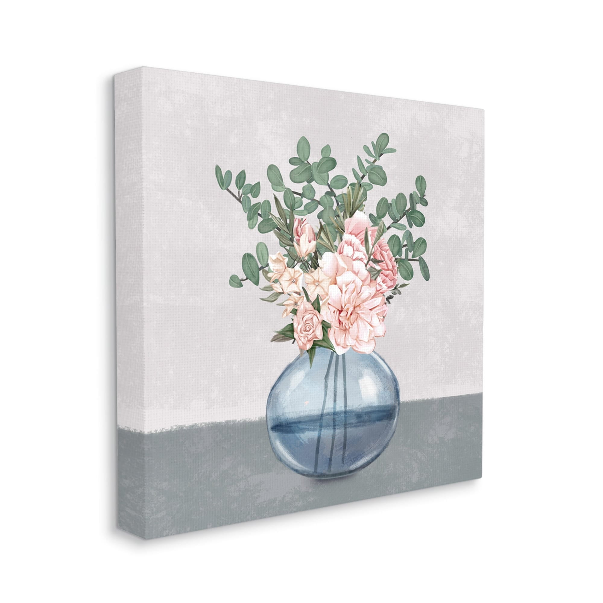 Stupell Industries Pink Rose Bouquet in Soft Blue Vase,24 x 24,Designed by Ziwei Li