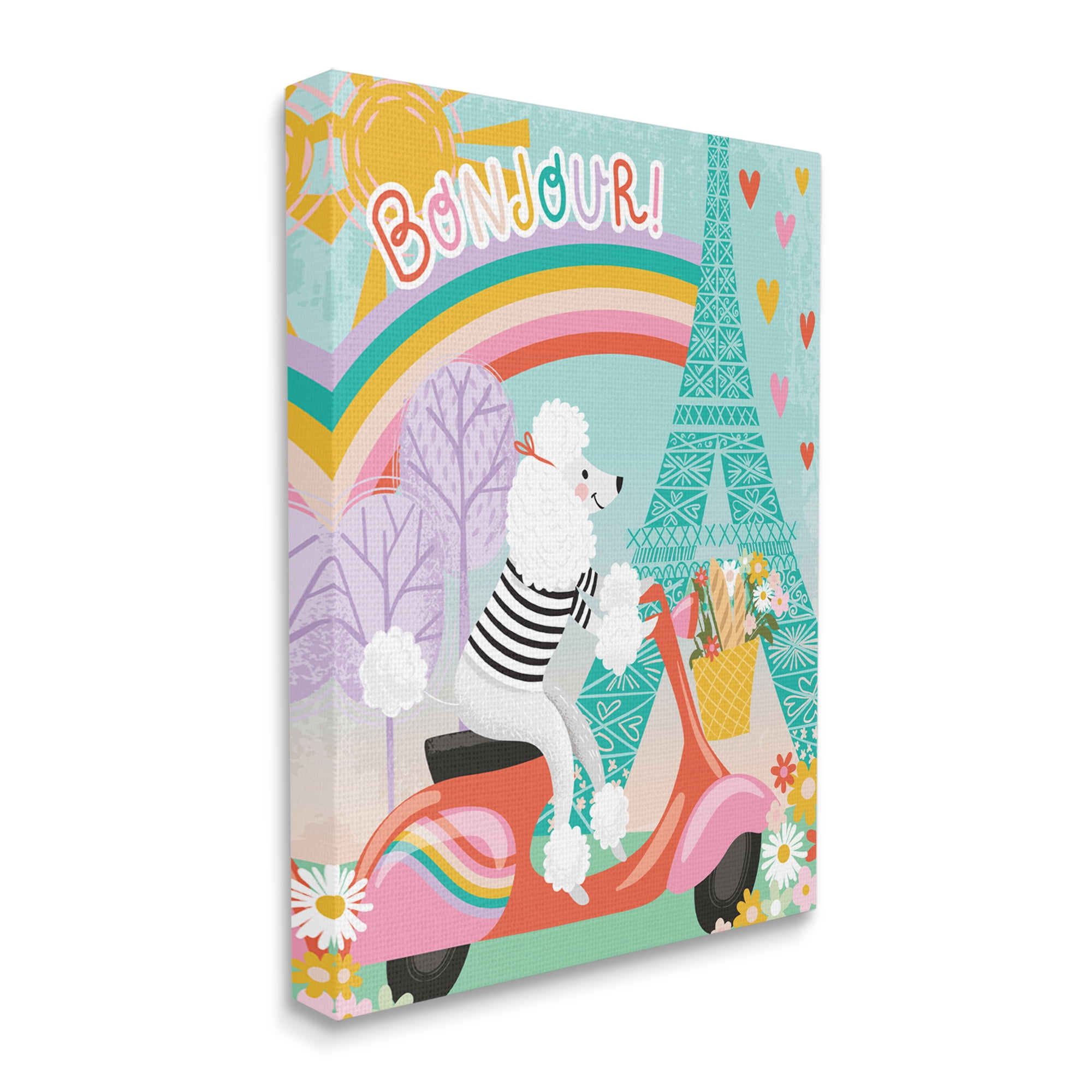 Stupell Industries Poodle Driving Moped Bonjour Eifel Tower,36 x 48,Designed by Arrolynn Weiderhold