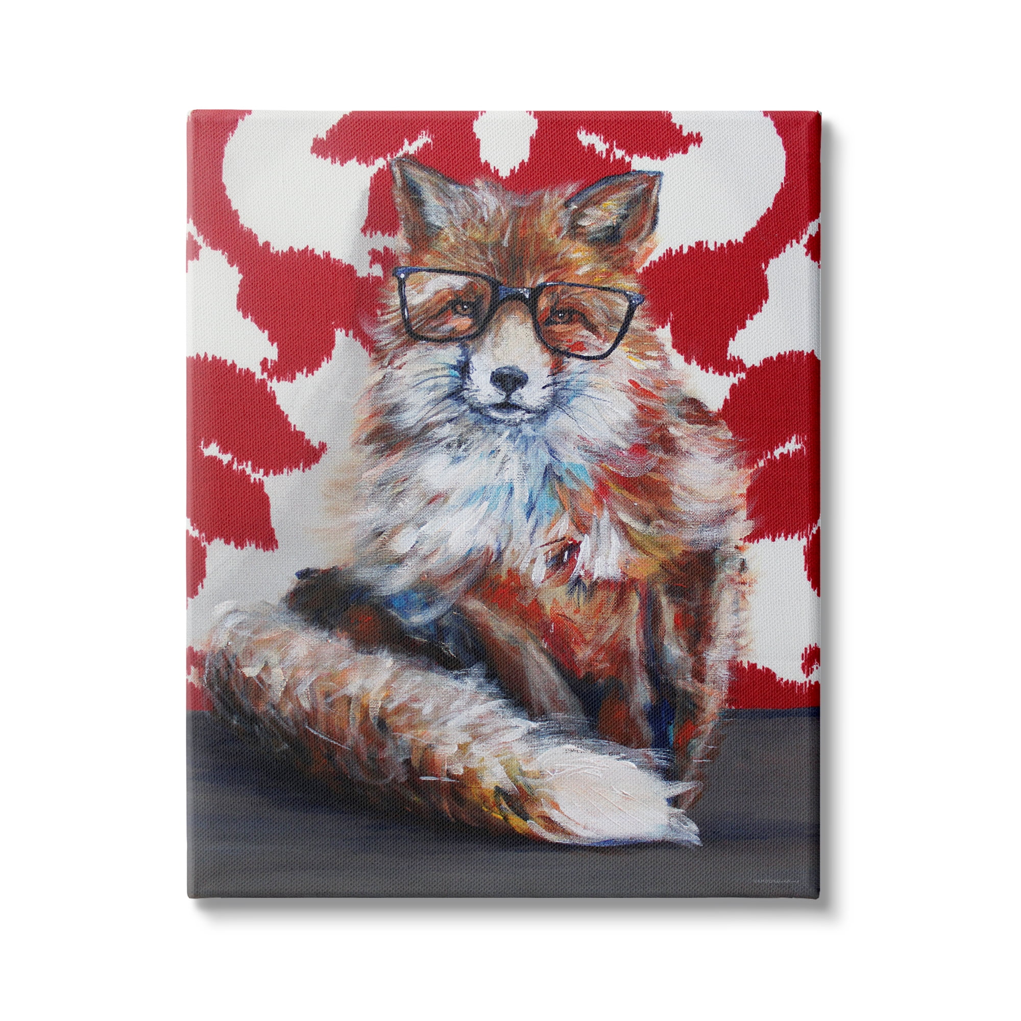 Industries Red Fox Black Frame Glasses Abstract Pattern Room 24 in x 30 in Painting Canvas Art Print, by Stupell Home Décor