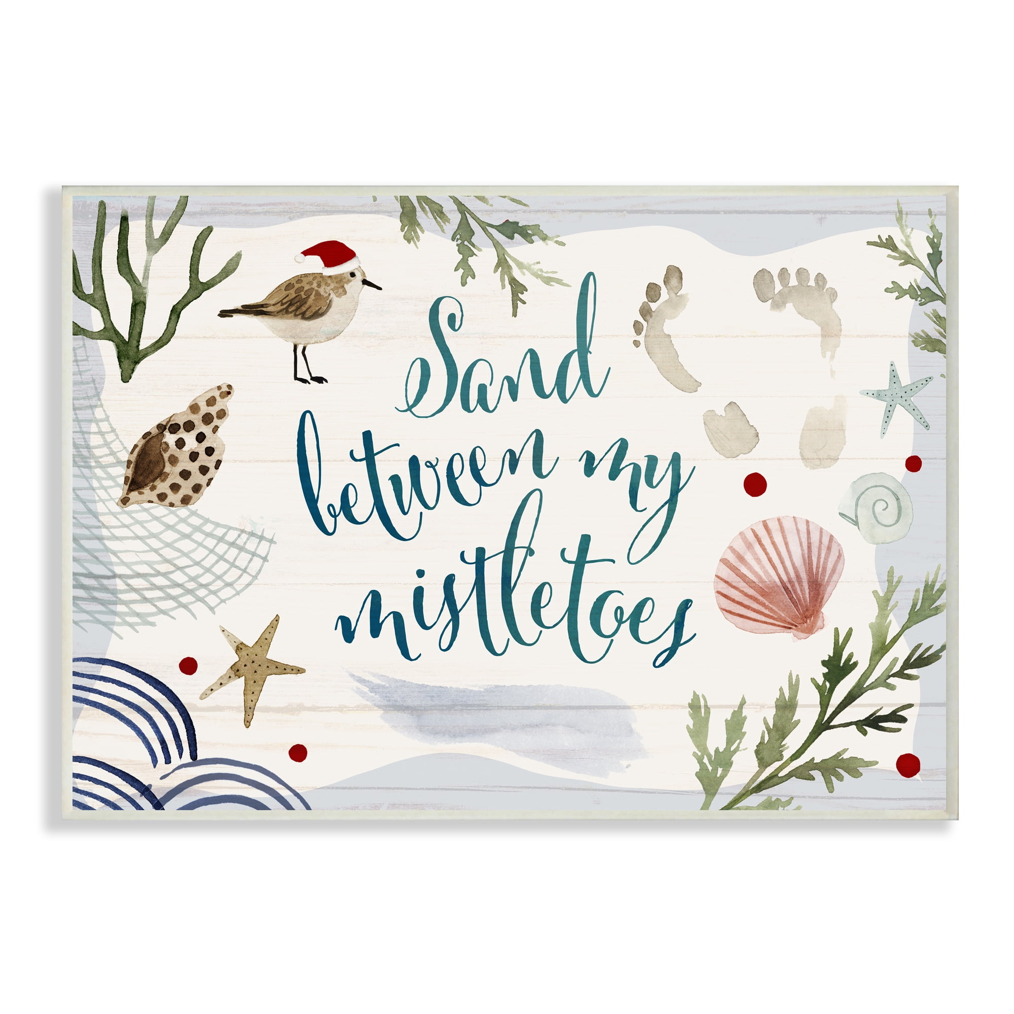 Industries Sand Between Mistletoes Phrase Nautical Beach Christmas 15 in x 10 in Framed Painting Art Prints, by Stupell Home Décor
