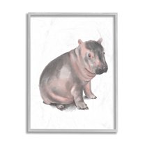 Stupell Industries Sitting Baby Hippo Soft Pink Grey Illustration Grey Framed, 11 x 14, Design by Daphne Polselli