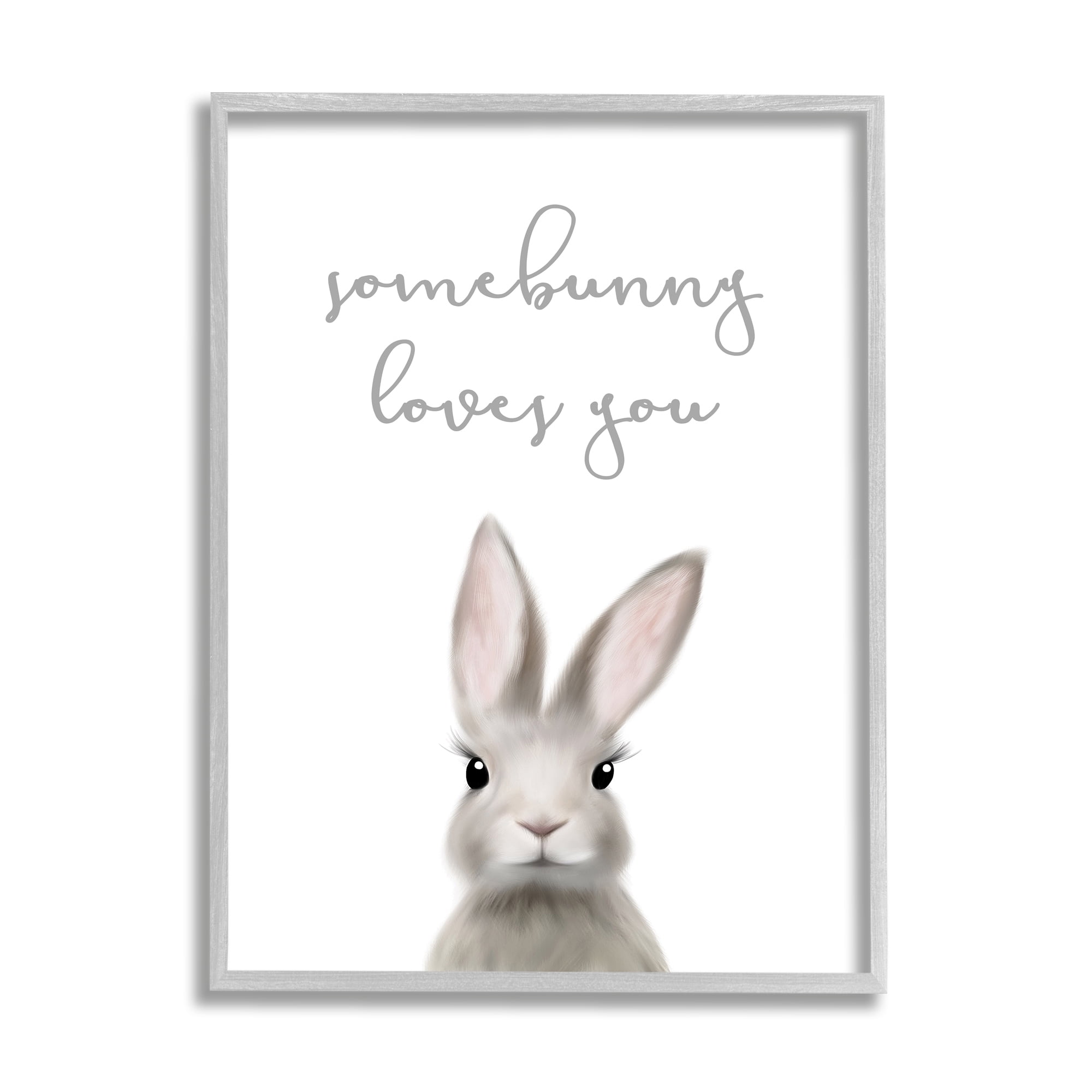 Stupell Industries Somebunny Loves You Quote Grey Rabbit Animal Pun,11 x 14,Designed by Leah Straatsma