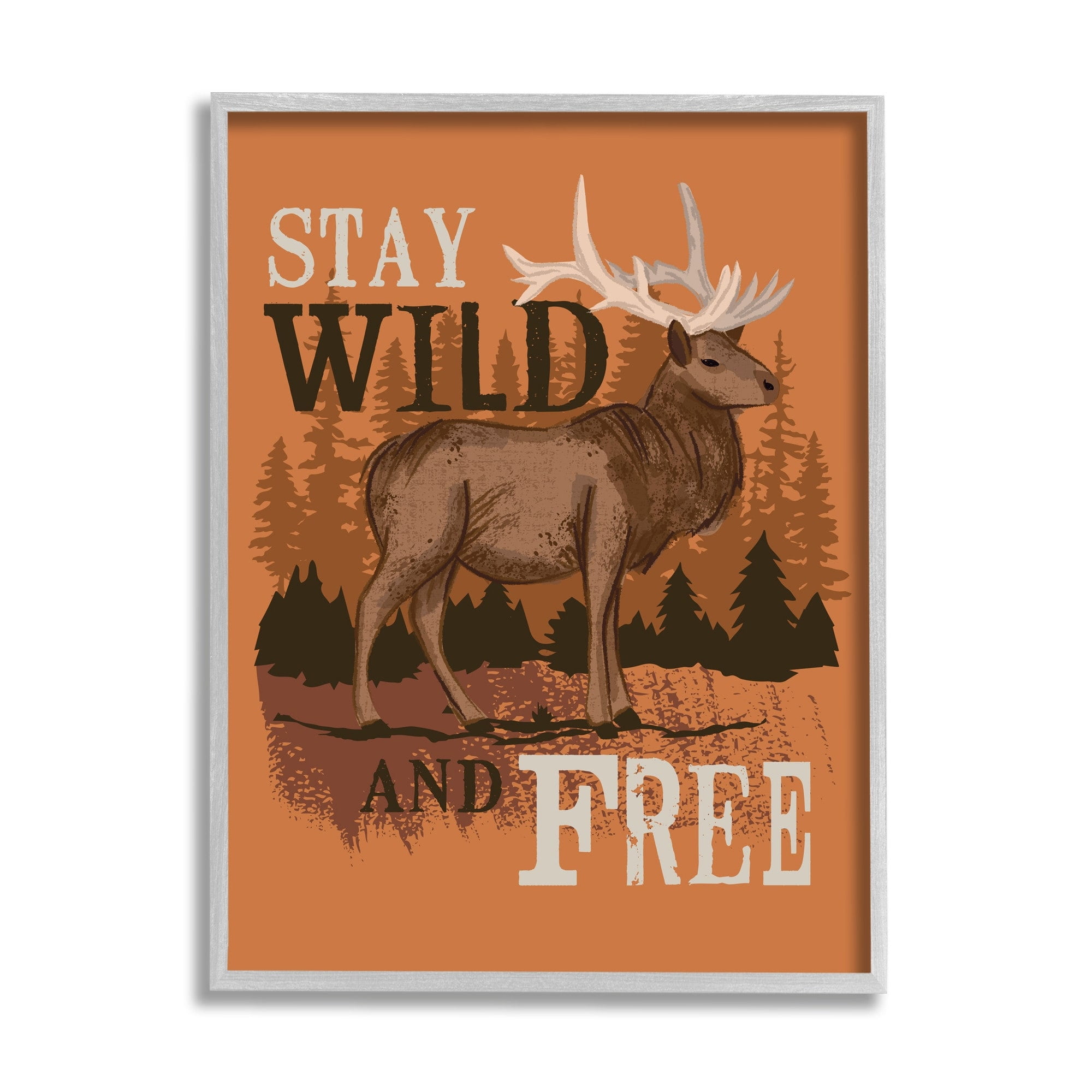 Industries Stay Wild and Free Phrase Forest Elk Landscape 16 in x 20 in Framed Painting Art Prints, by Stupell Home Décor