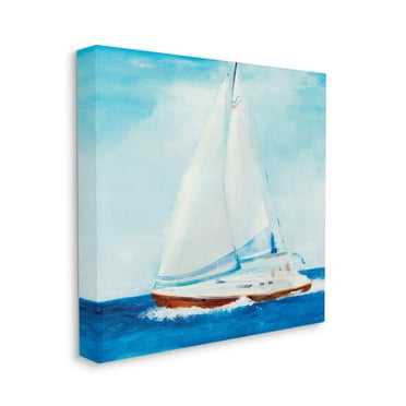 Industries Summer Sailboat Soft Figures Blue Waves 36 in x 36 in Painting Canvas Art Print, by Stupell Home Décor