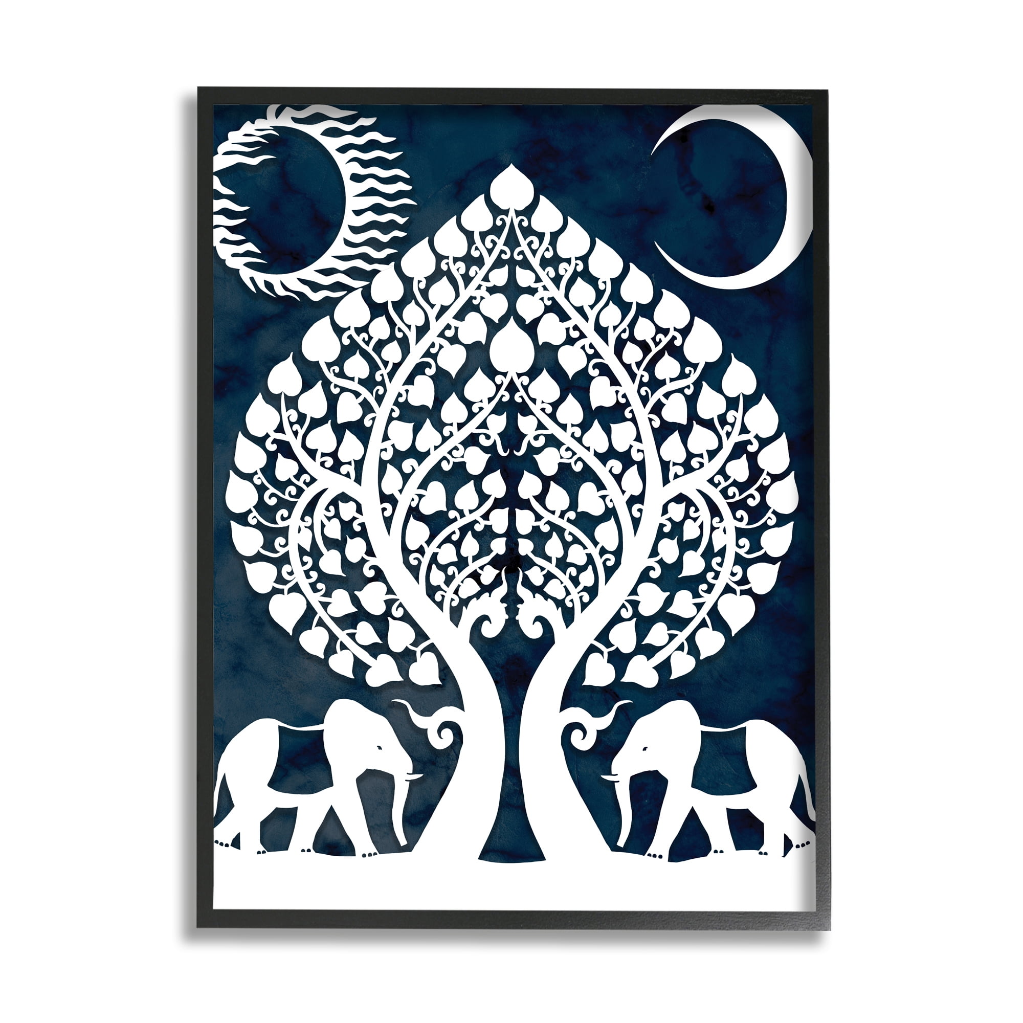 Industries Symmetrical Elephants Marching Under Trees Sun and Moon 11 in x 14 in Framed Painting Art Print, by Stupell Home Décor