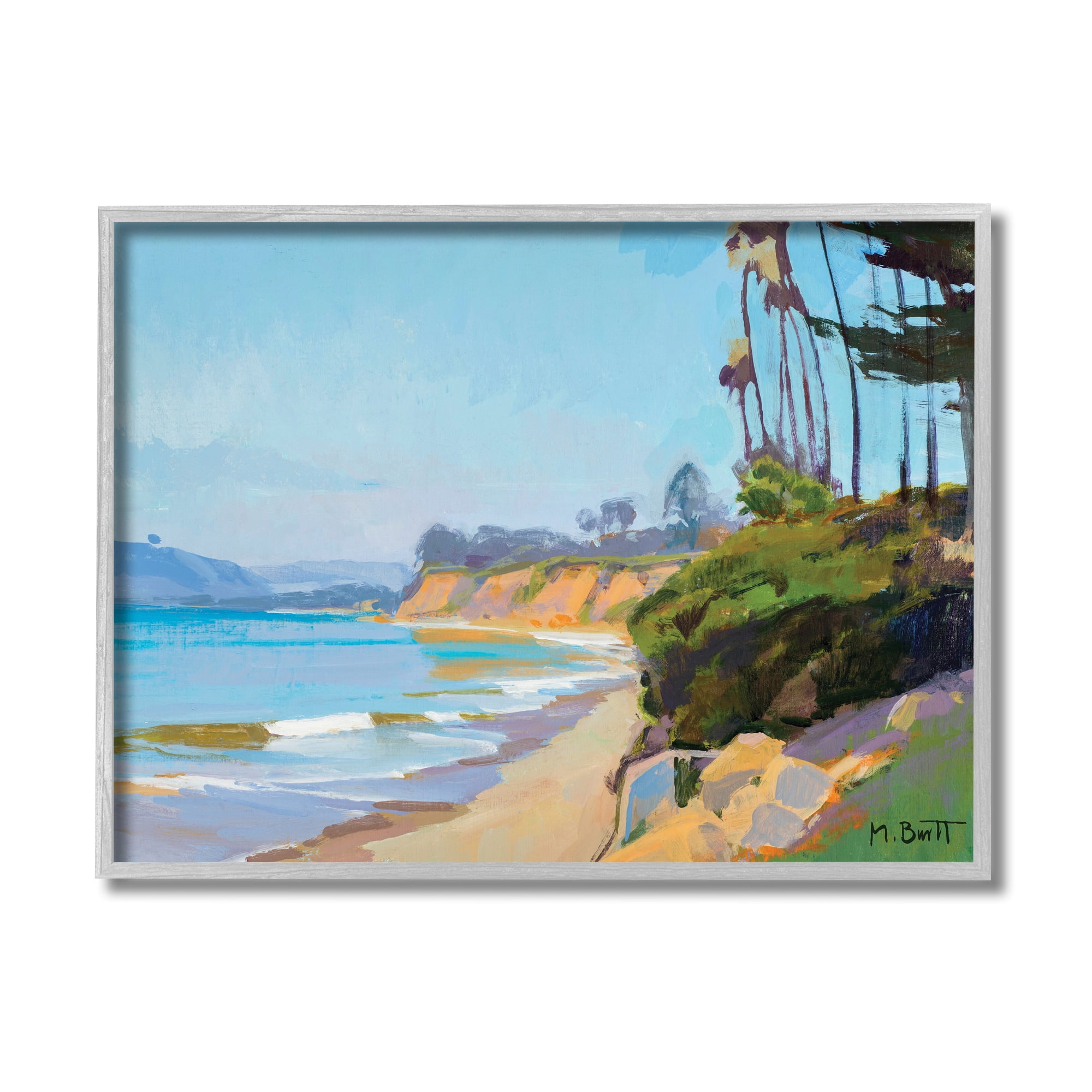 Industries Tropical Beach Coast Palm Tree Sea Cliffs 14 in x 11 in Framed Painting Art Print, by Stupell Home Décor