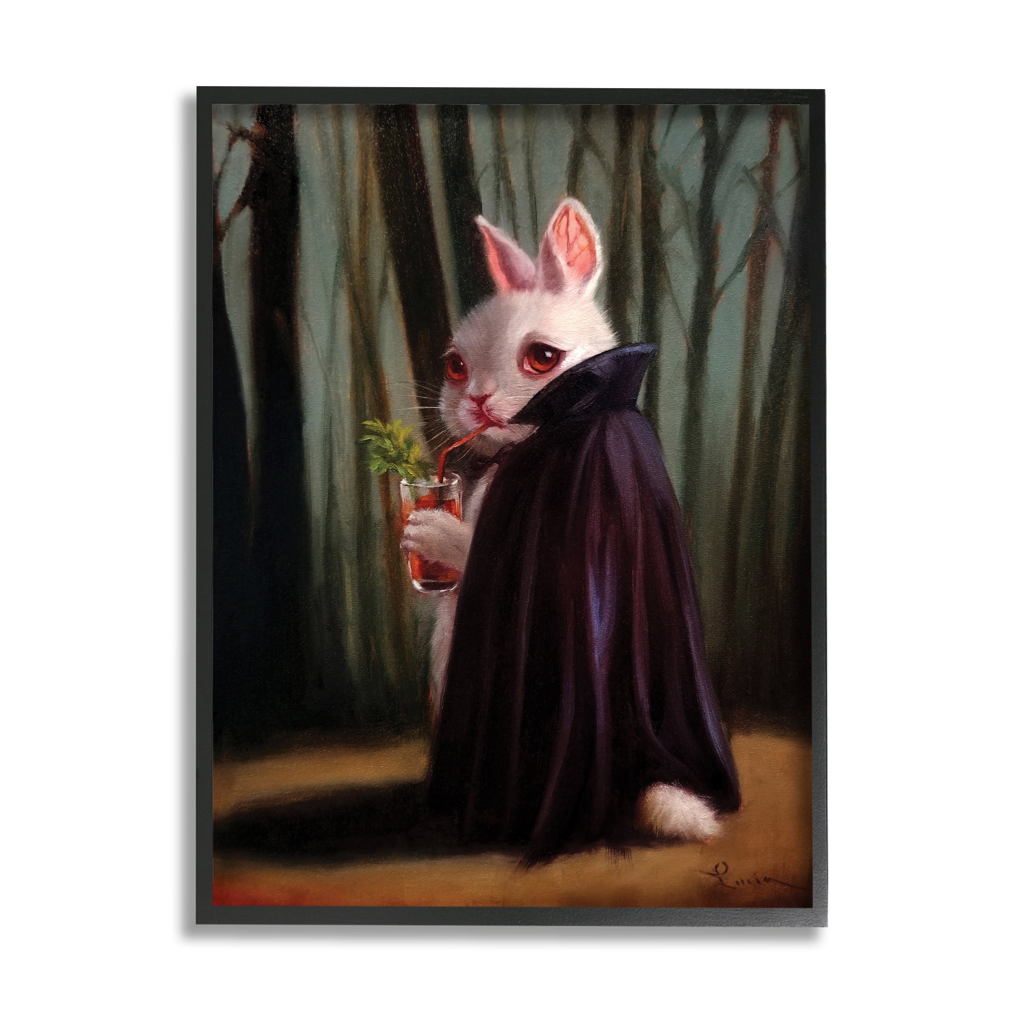 Stupell Industries Vampire Rabbit Drinking Bloody Mary Dark Forest,11 x 14,Designed by Lucia Heffernan