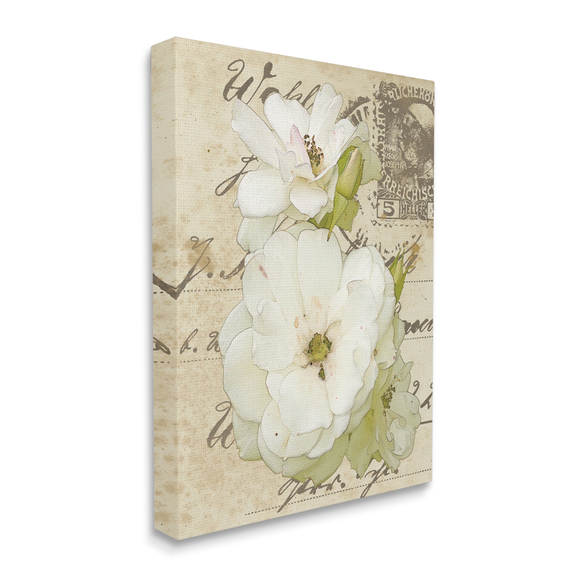 Stupell Industries White Country Florals over Vintage Postal Card,36 x 48,Designed by Alonzo Saunders