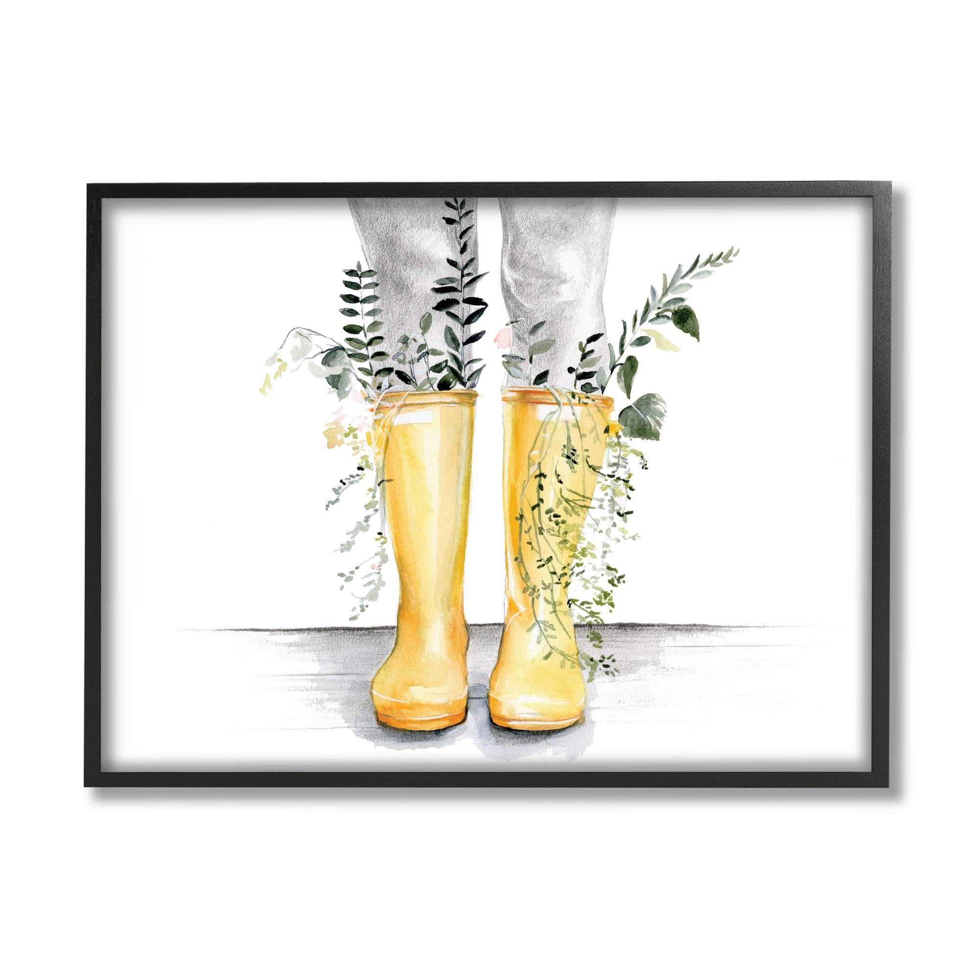 Stupell Industries Yellow Rainboot Bouquets Chic Wildflower Foliage,16 x 20,Designed by Jennifer Paxton Parker