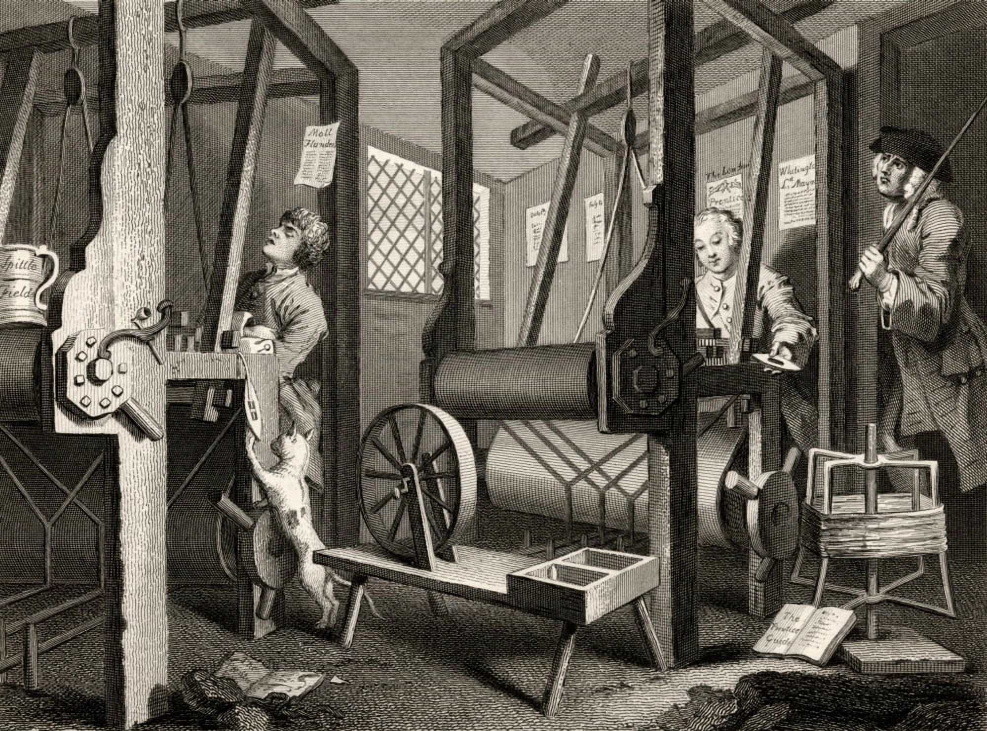 Industry And Idleness The Fellow Prentices At Their Looms From The Original Design By Hogarth From The Works Of Hogarth Published London 1833 Canvas Art - Ken Welsh Design Pics (34 x 24)