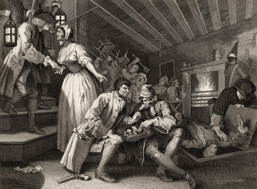 Industry And Idleness The Idle Prentice Betrayed By A Prostitute From The Original Design By Hogarth From The Works Of Hogarth Published London 1833 Canvas Art - Ken Welsh Design Pics (17 x 12)