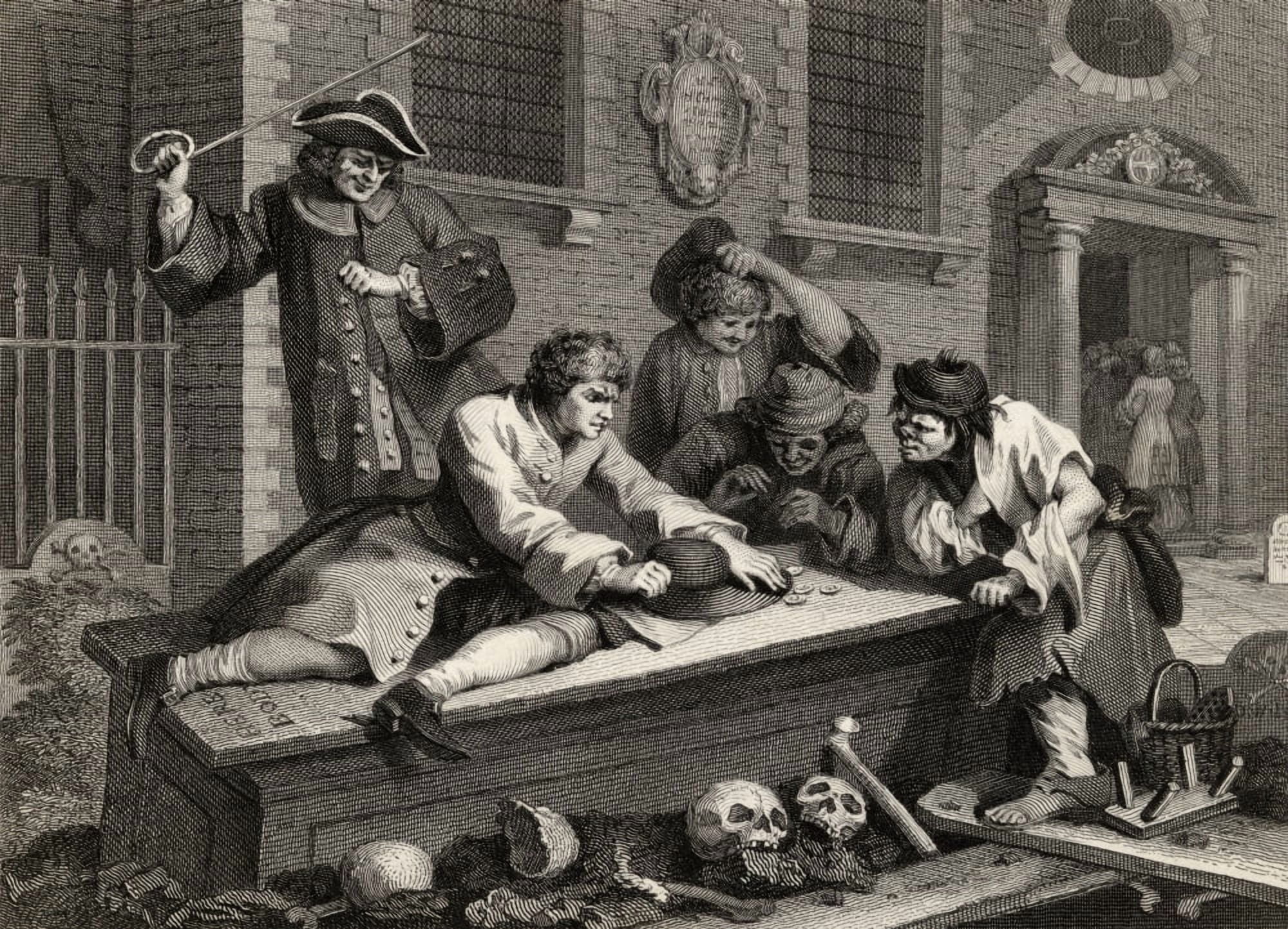 Industry And Idleness The Idle Prentice At Play In The Church Yard From The Original By Hogarth From The Works Of Hogarth Published London 1833 Canvas Art - Ken Welsh Design Pics (34 x 24)