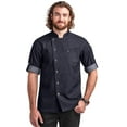 thumbnail image 1 of Industry Line Men's Asymmetrical Premium Denim Chef Coat with Mesh Side Panels (Blue Denim/Black), 1 of 4