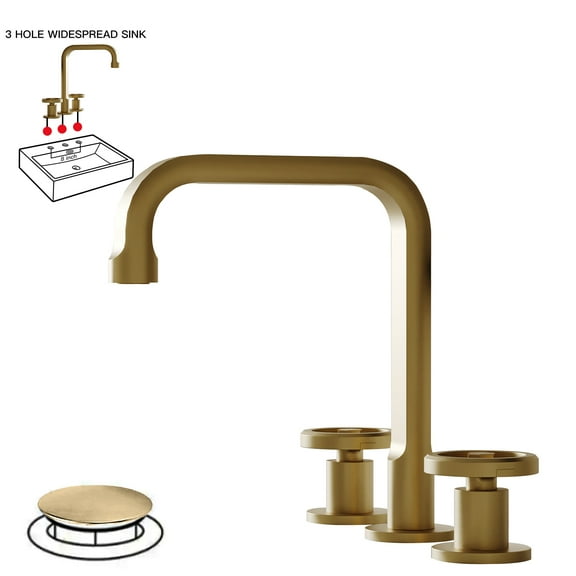 Open Box Industry Style 8 in. Widespread Double Handle High-Arc Bathroom Faucet Water-Saving With Drain Kit in Brushed Gold