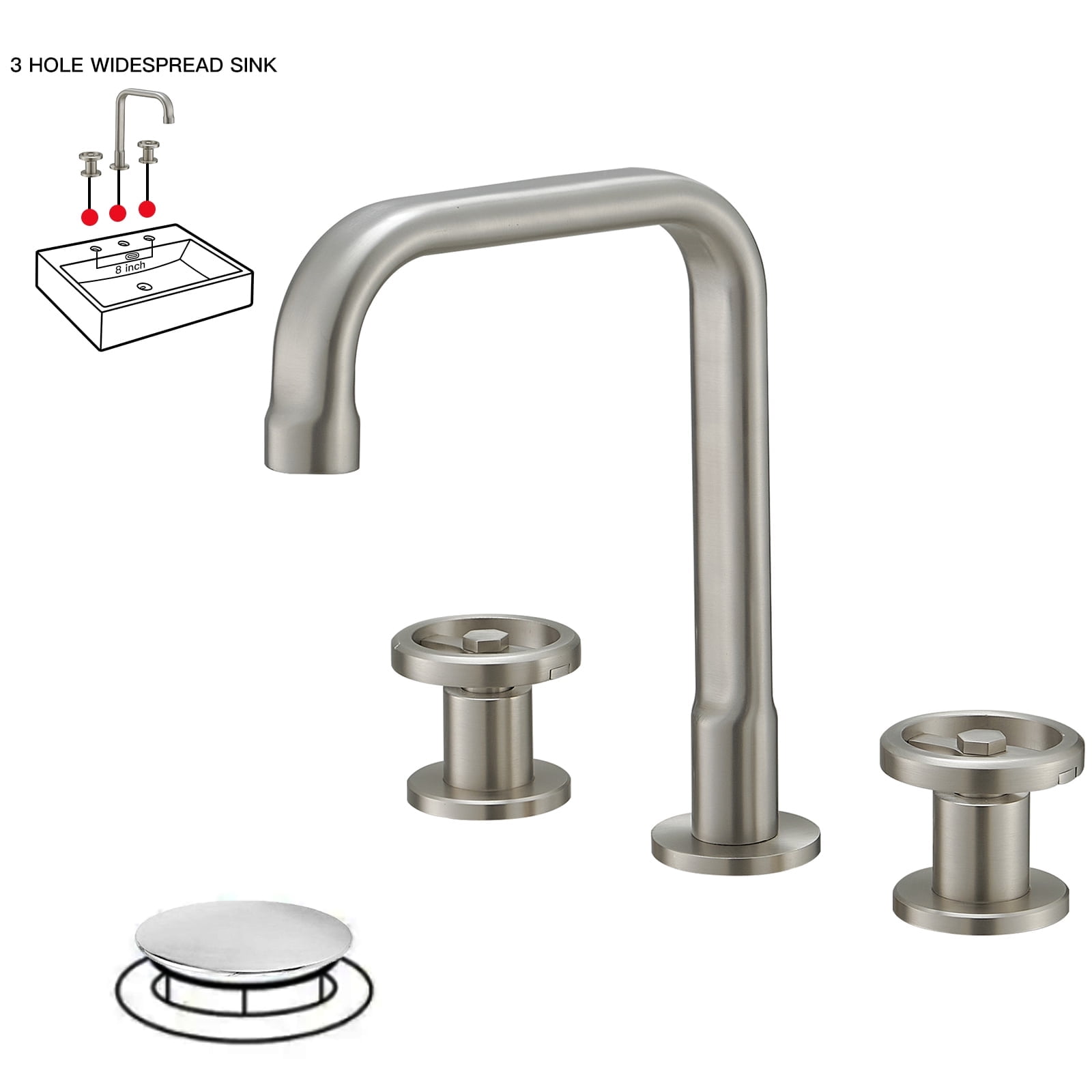 Brushed Nickel 8-inch Widespread Double Handle High-Arc Bathroom Faucet