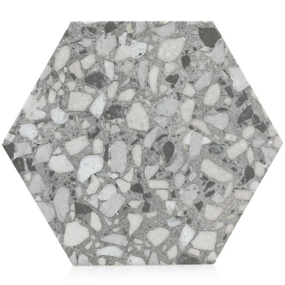 Industry Tile 9"x10" Terrazzo Hexagon Porcelain Matte Gray Floor and Wall Tile (1 Sample)
