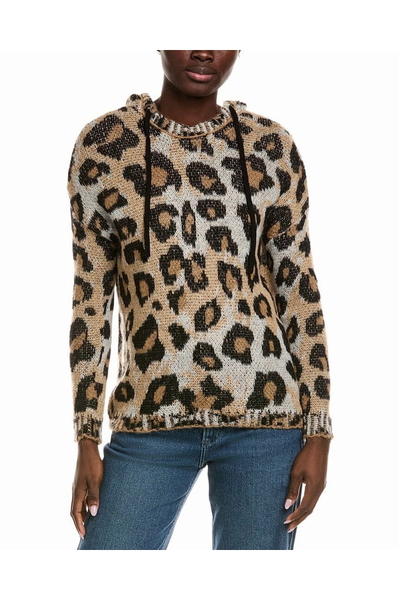 womens  Animal Print Wool & Mohair-Blend Hoodie, m, Brown