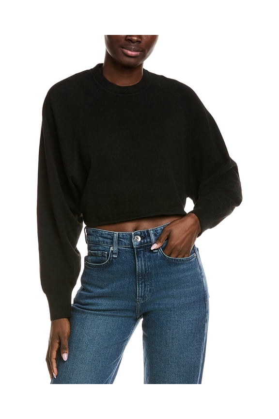 womens Cropped Wool-Blend Sweater, l, Black