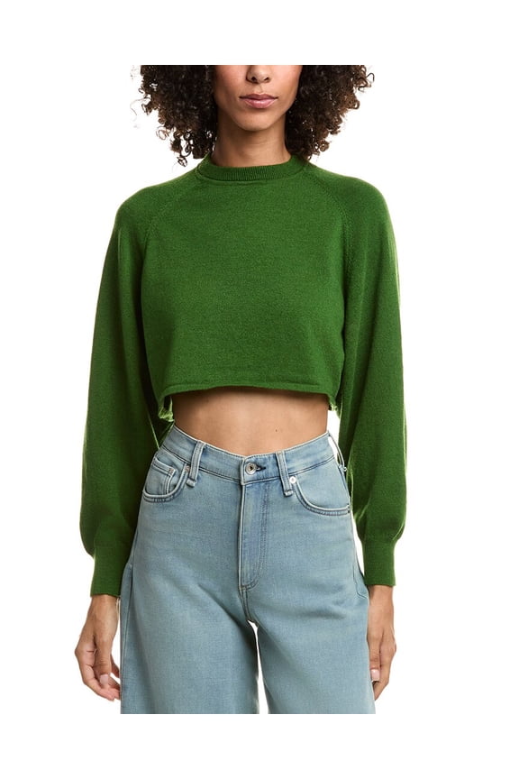 womens  Cropped Wool-Blend Sweater, l, Green