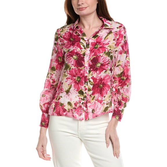 Industry womens Floral Printed Woven Button-Down Shirt, m, Pink