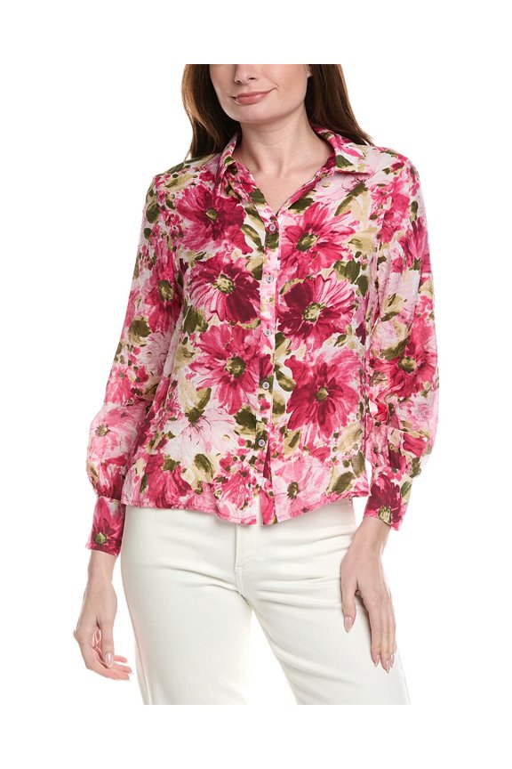 womens  Floral Printed Woven Button-Down Shirt, s, Pink