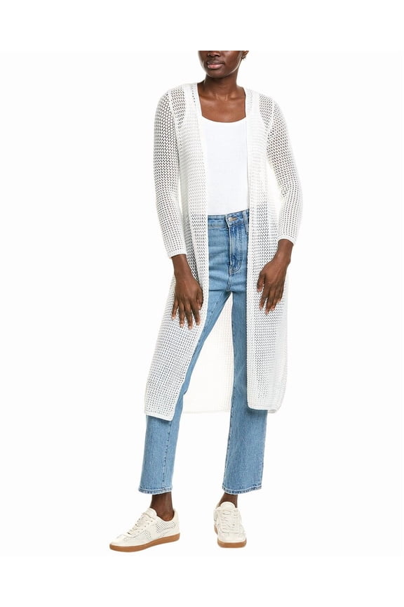womens  Open Front Full-Length Crochet Cardigan, xs, White