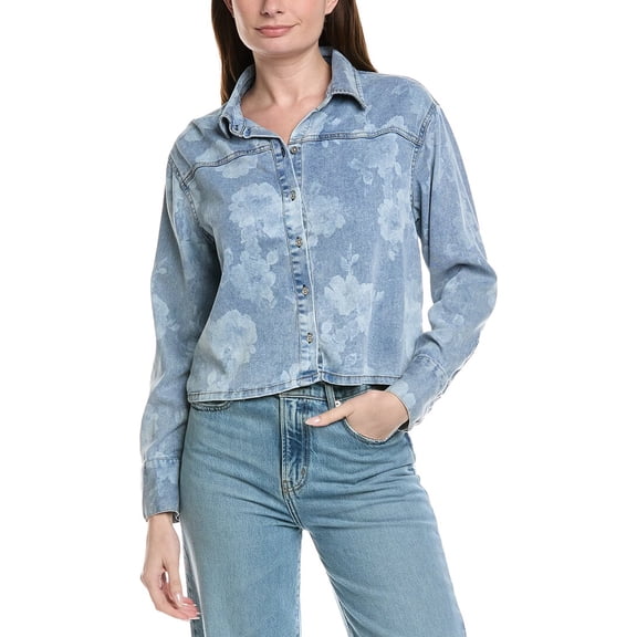 Industry womens  Printed Denim Button-Down Shirt, XL, Blue