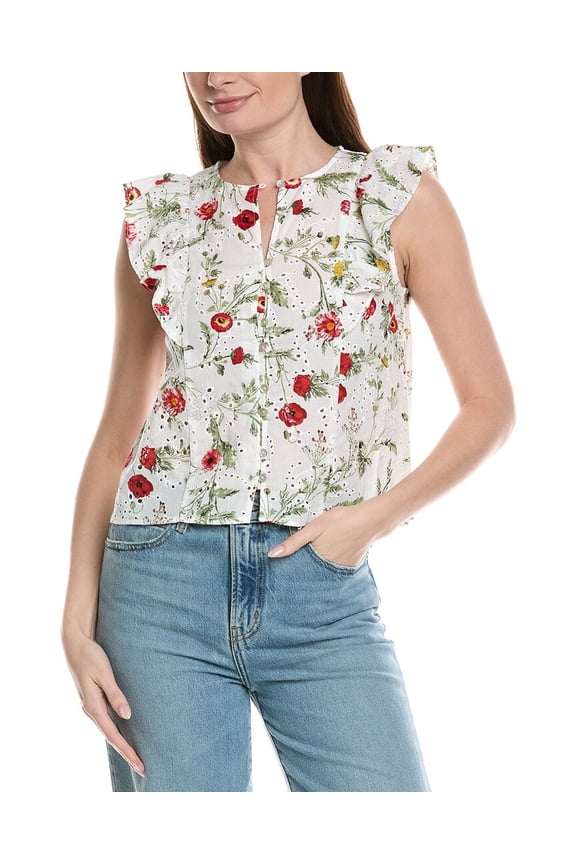 womens  Printed Woven Blouse, l, White