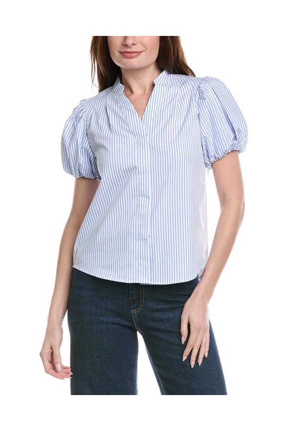 womens  Puff Sleeve Button-Down Blouse, m, Blue